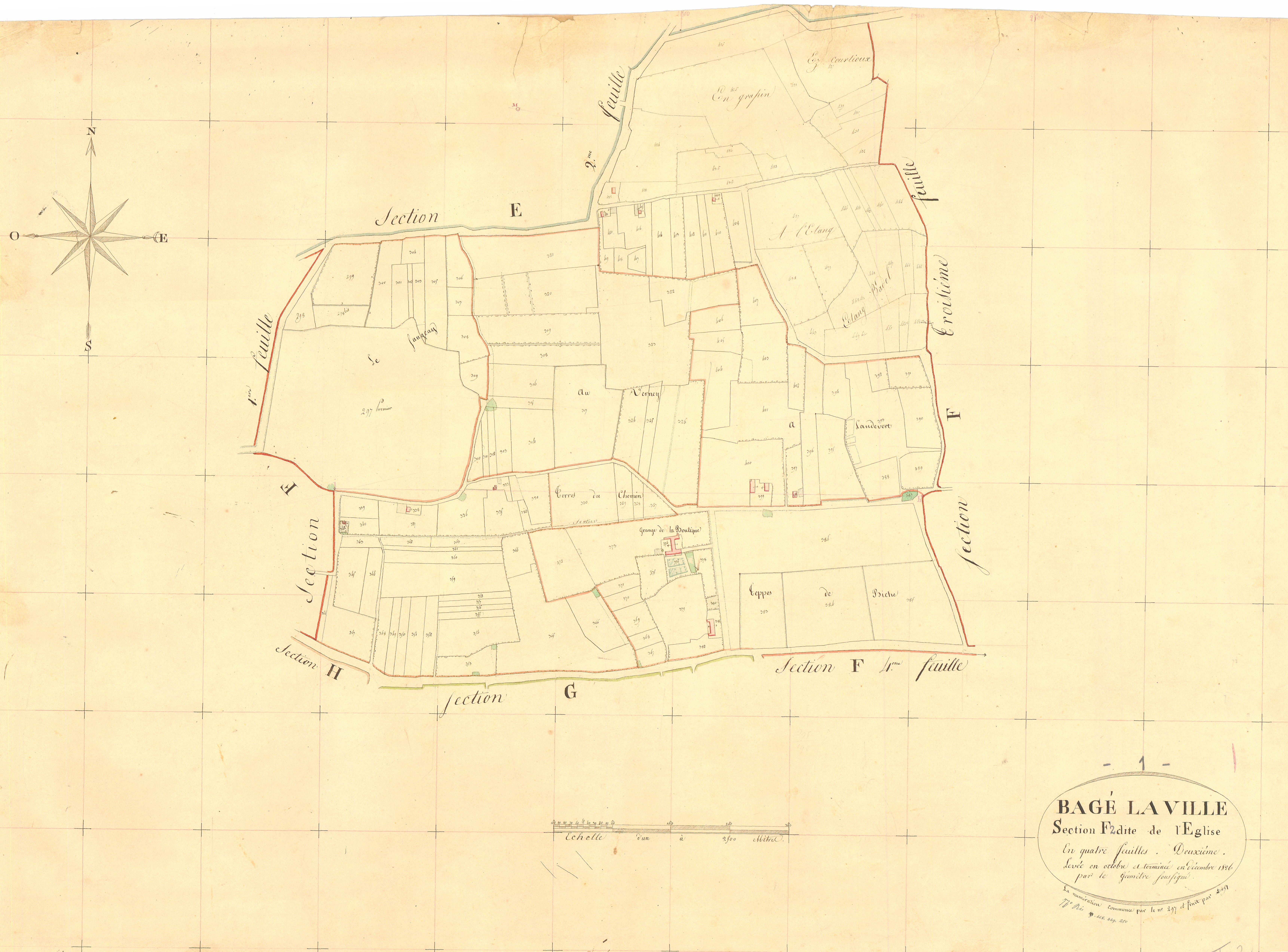 Bâgé-la-Ville -  - Section F dite "de l'Eglise"  (1826)