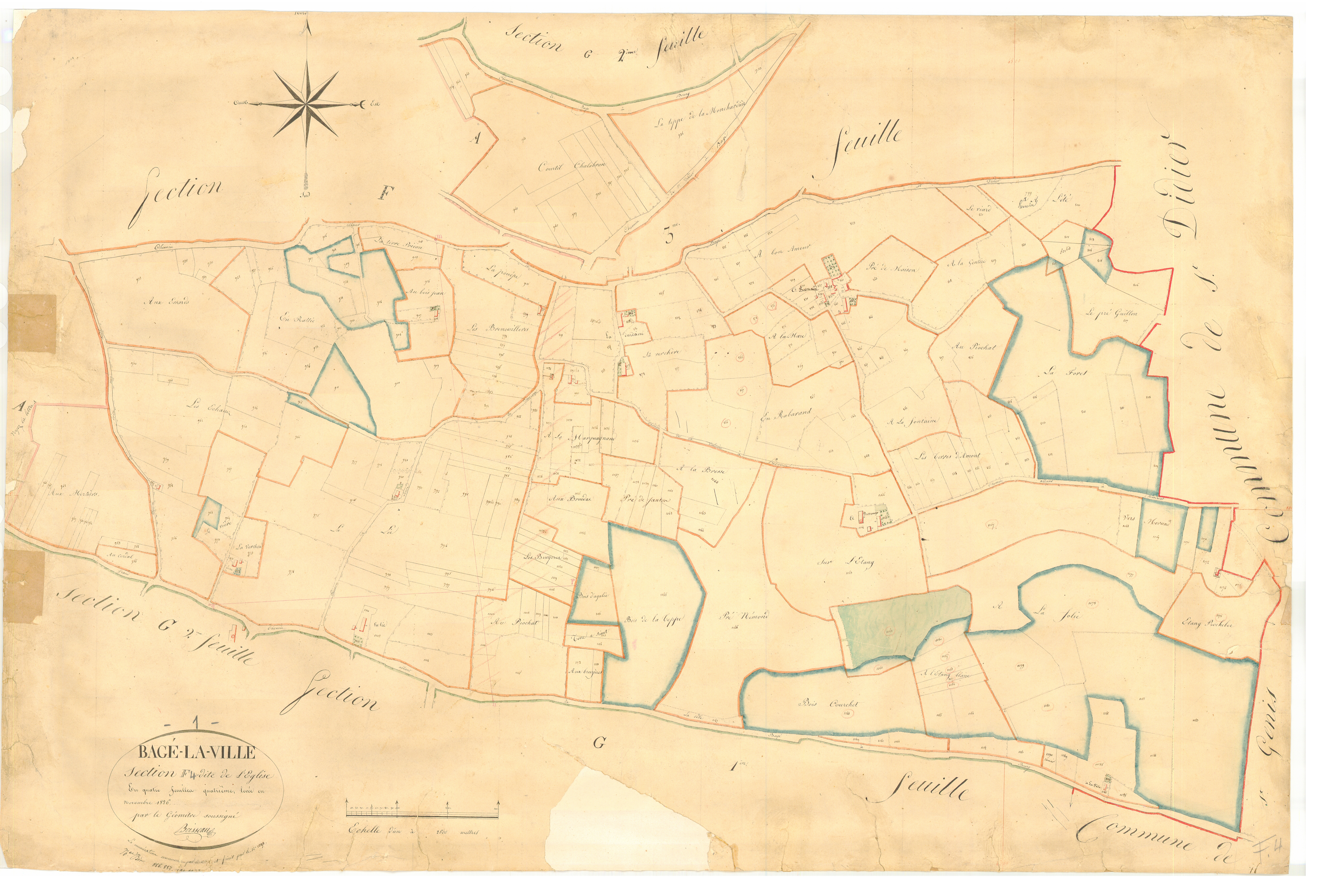 Bâgé-la-Ville -  - Section F dite "de l'Eglise"  (1826)
