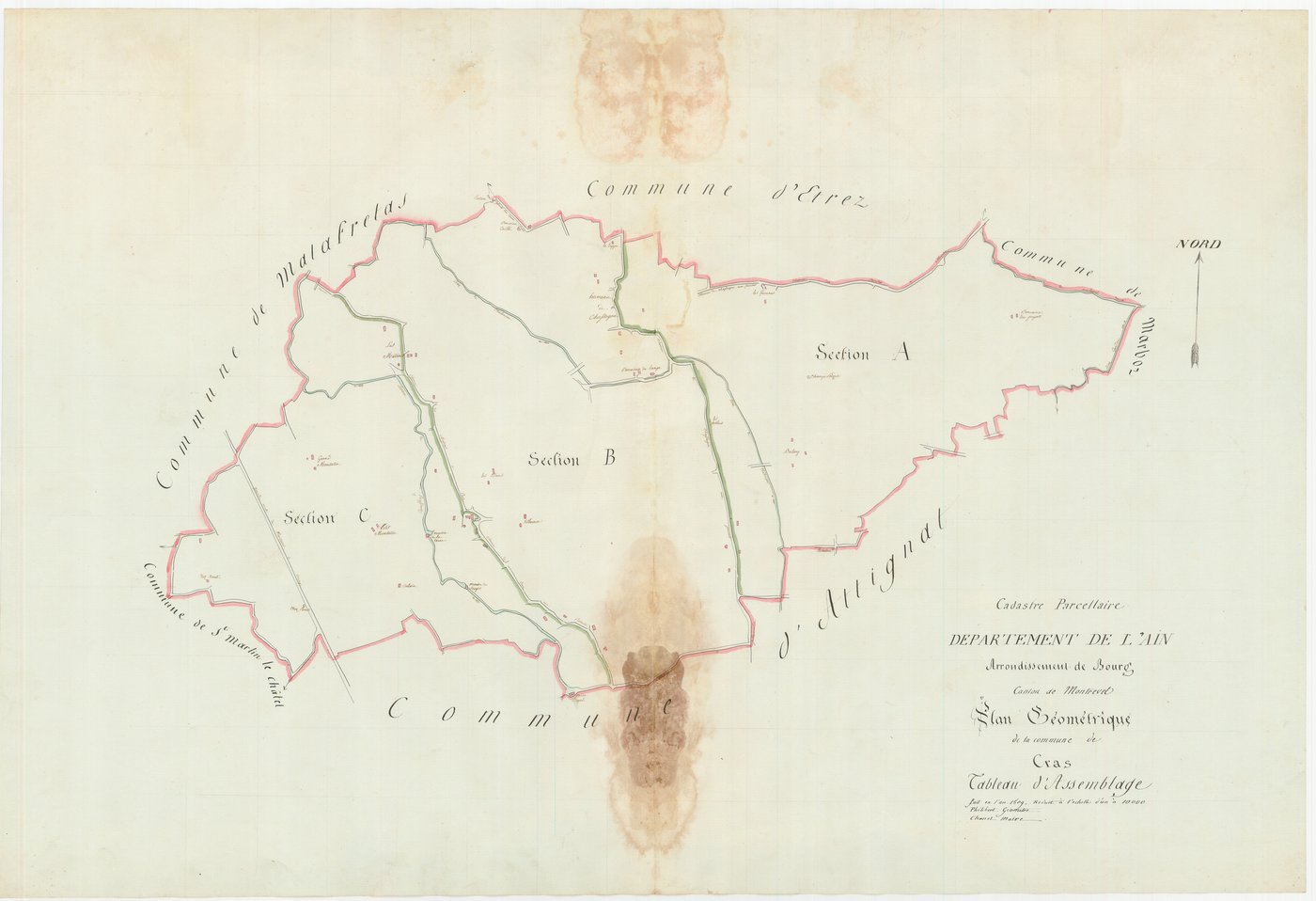 Cras-sur-Reyssouze (Bresse Vallons, Ain, France ; ancienne commune) - 3 P 10126-1 - 3 P 10126-1 -  Tableau d'assemblage  (1809)