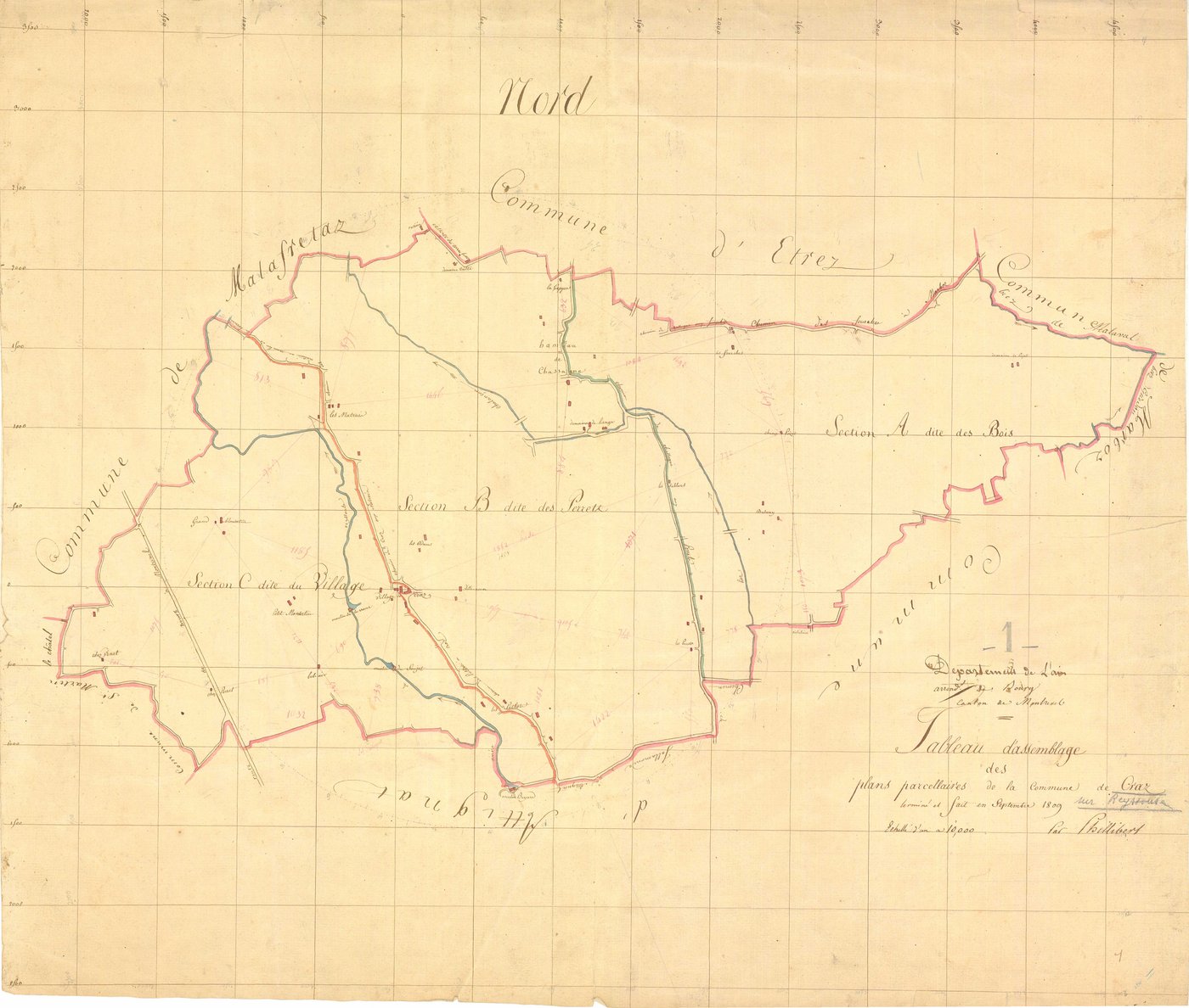 Cras-sur-Reyssouze (Bresse Vallons, Ain, France ; ancienne commune) - 3 P 5630 - 3 P 5630 -  Tableau d'assemblage  (1809)
