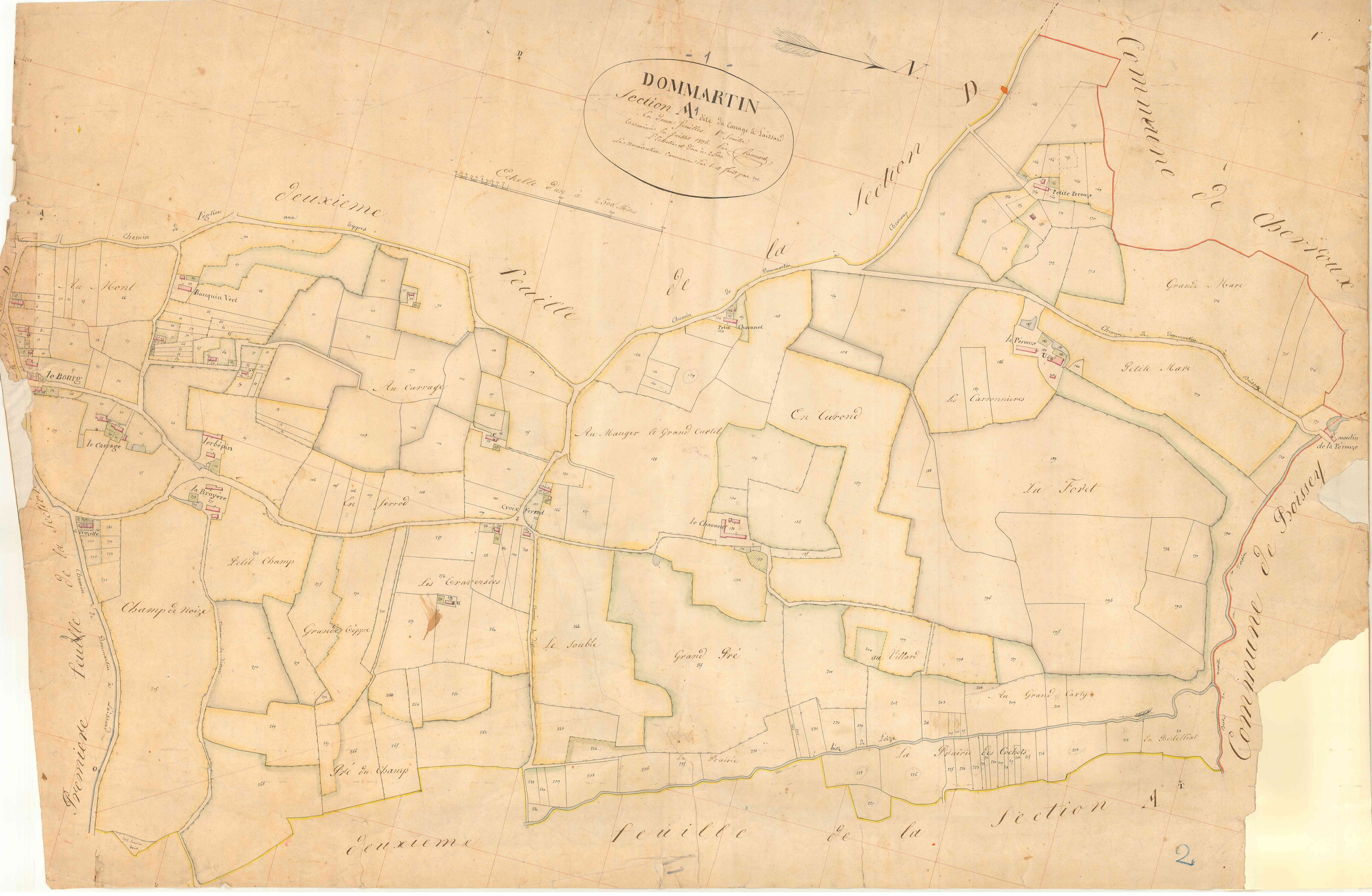 Dommartin (Bâgé-Dommartin, Ain, France ; ancienne commune) - 3 P 5828 - 3 P 5828 -  Feuille 1  (1836)