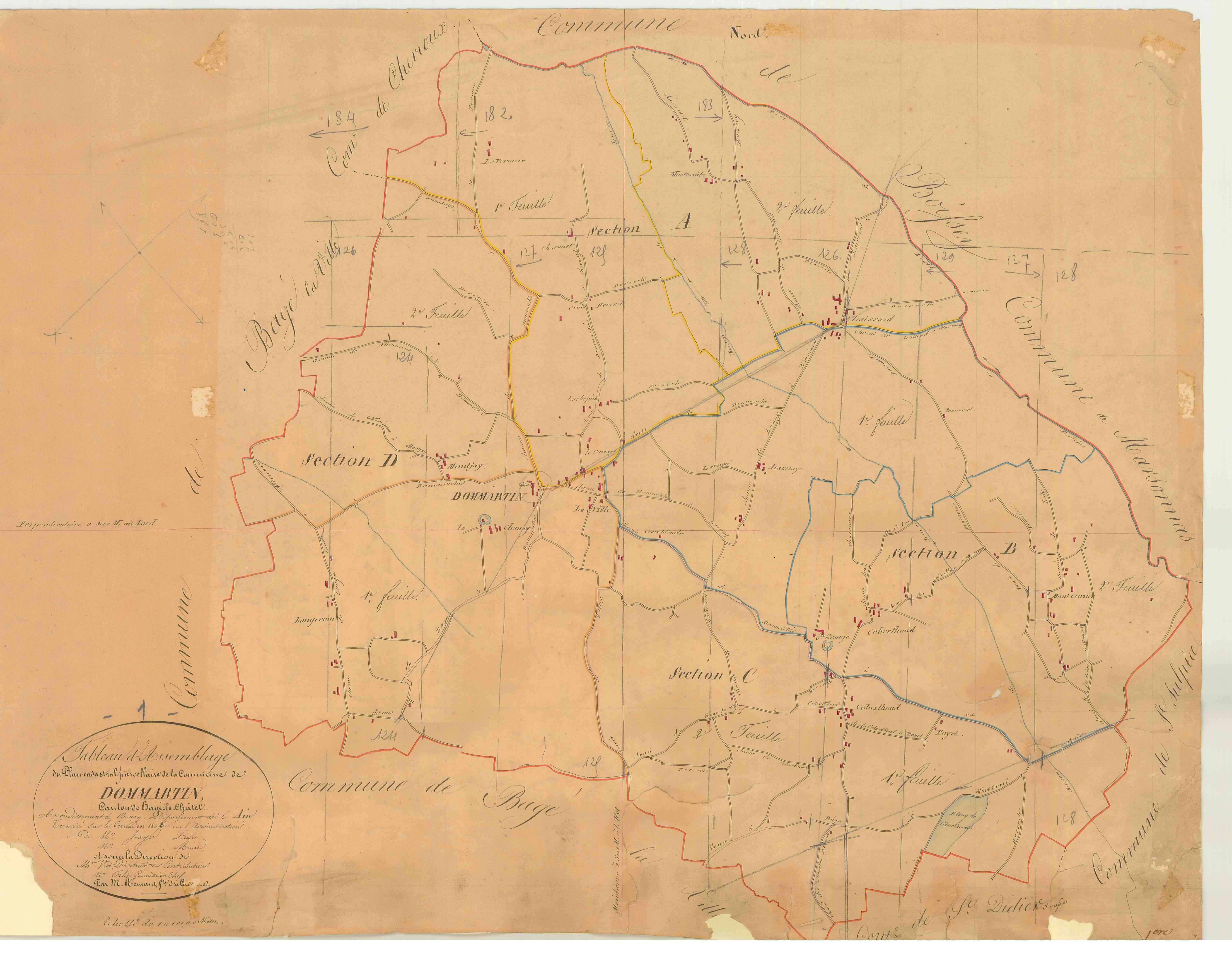 Dommartin (Bâgé-Dommartin, Ain, France ; ancienne commune) - 3 P 5827 - 3 P 5827 -  Tableau d'assemblage  (1836)