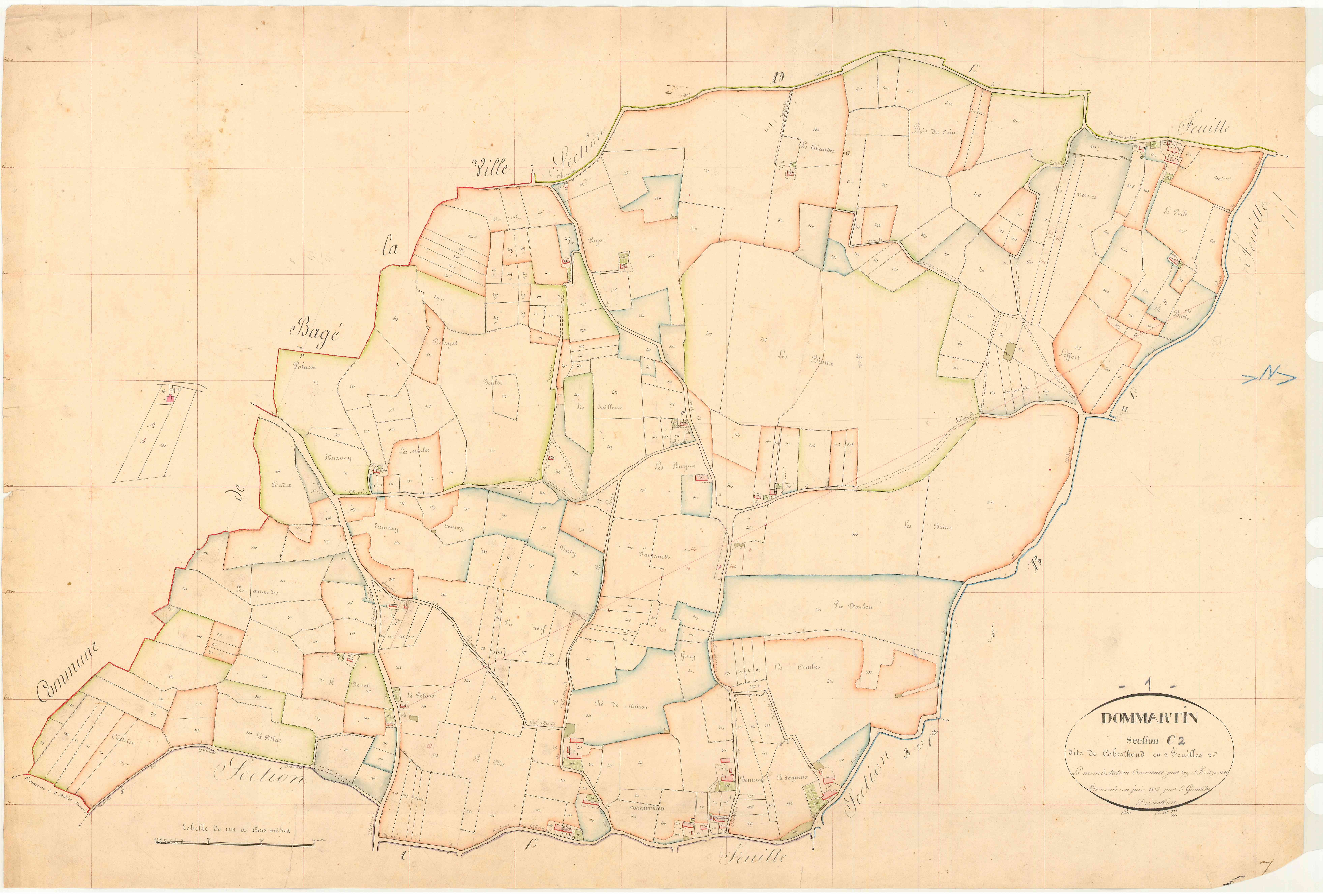 Dommartin (Bâgé-Dommartin, Ain, France ; ancienne commune) - 3 P 5833 - 3 P 5833 - Feuille 2 (1836)