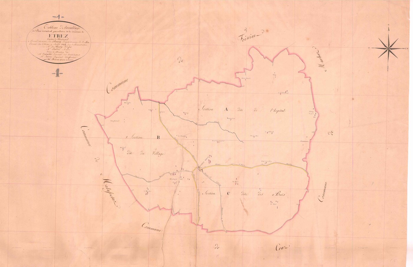 Étrez (Bresse Vallons, Ain, France ; ancienne commune) - 3 P 6068 - 3 P 6068 -  Tableau d'assemblage  (1809)