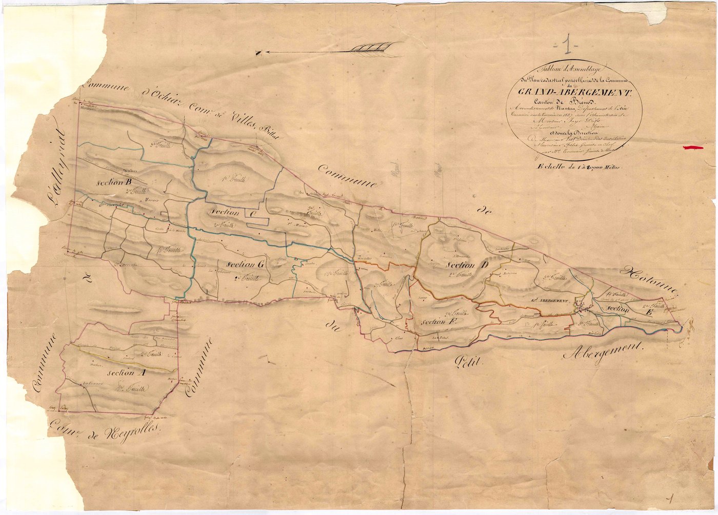 Le Grand-Abergement (Haut Valromey, Ain, France ; ancienne commune) - 3 P 6842 - 3 P 6842 -  Tableau d'assemblage  (1837)