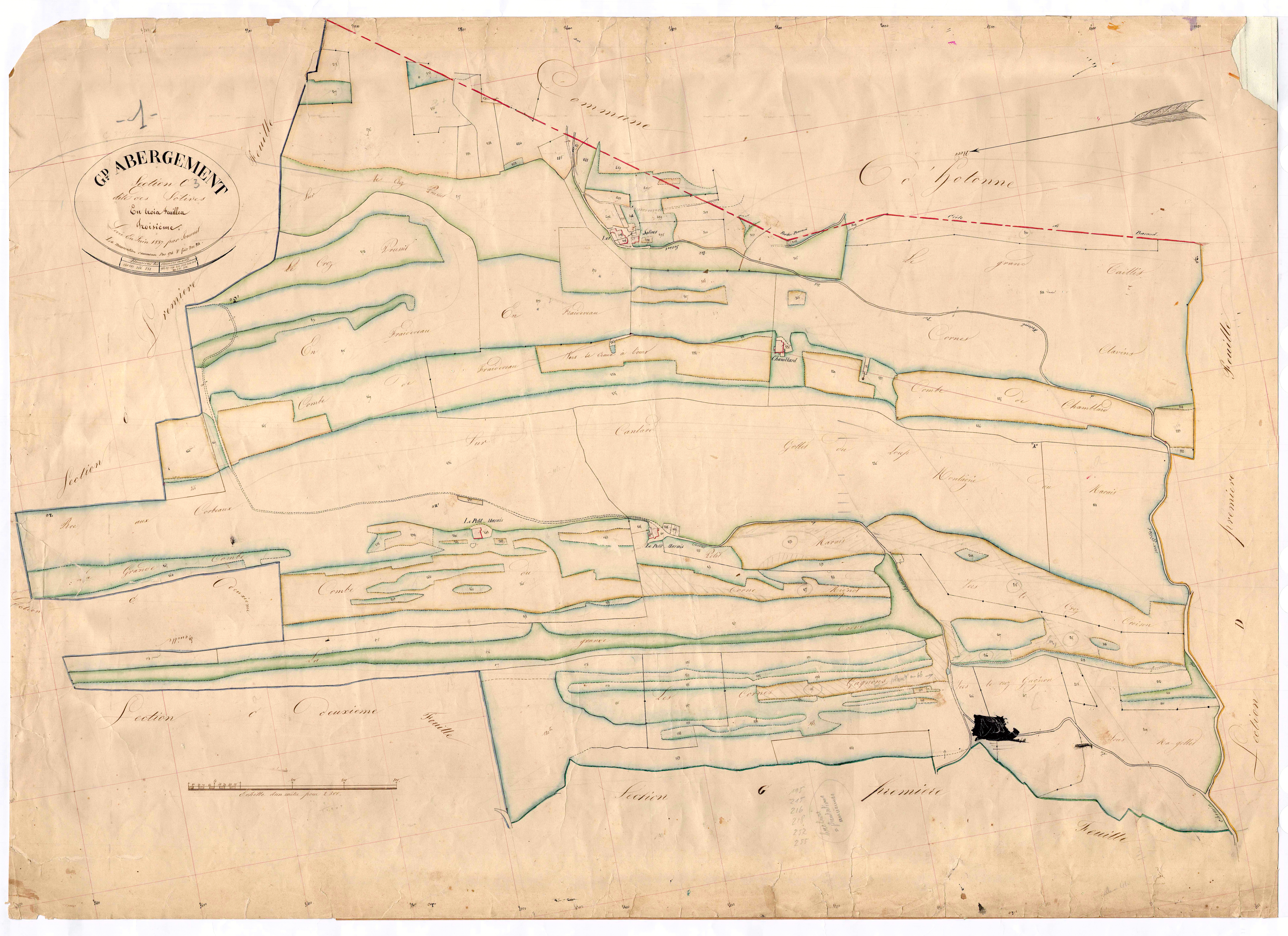 Le Grand-Abergement (Haut Valromey, Ain, France ; ancienne commune) - 3 P 6850 - 3 P 6850 -  Feuille 3  (1837)