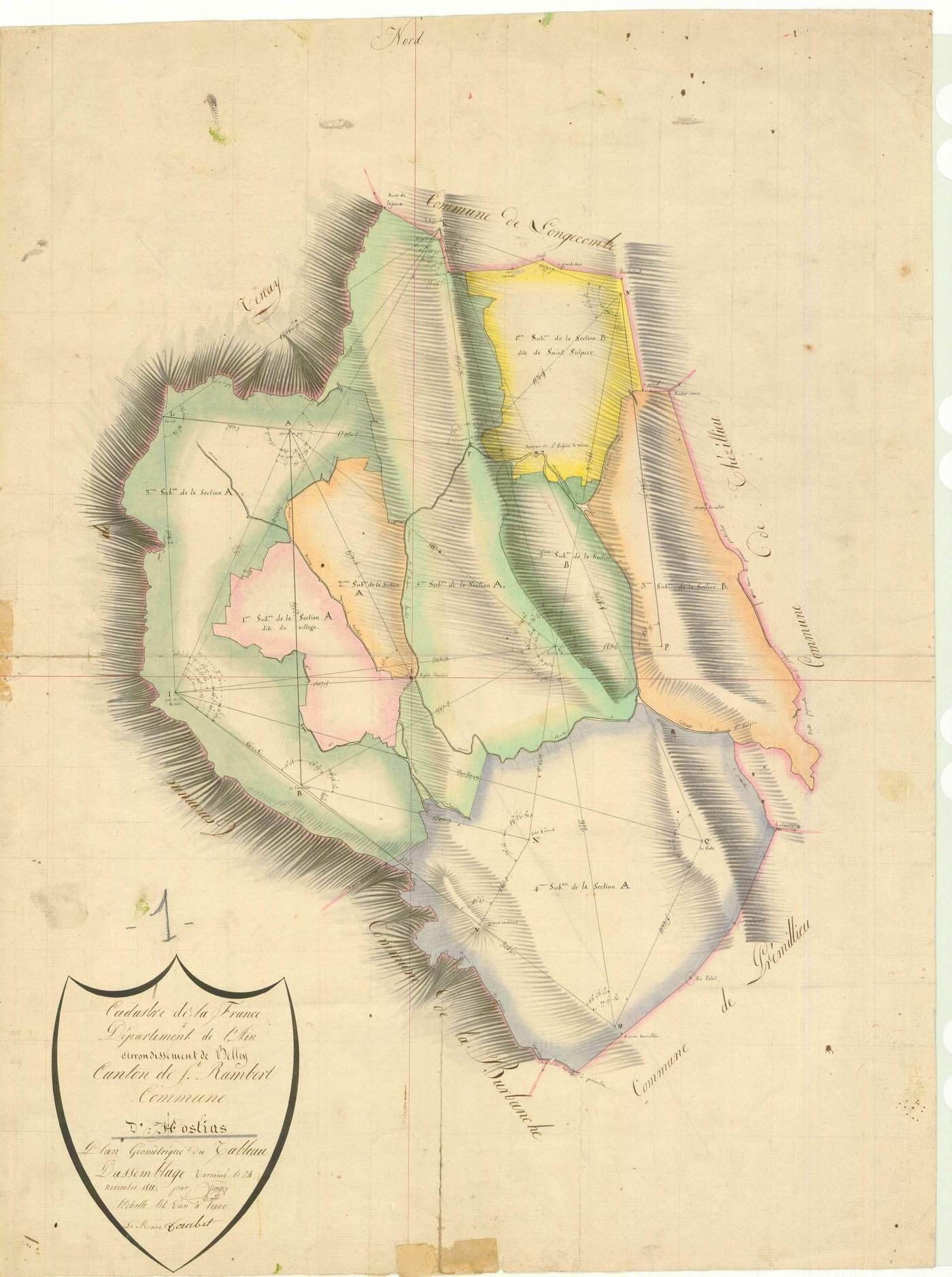 Hostiaz (Plateau d'Hauteville, Ain, France ; ancienne commune) - 3 P 6413 - 3 P 6413 -  Tableau d'assemblage  (1811)