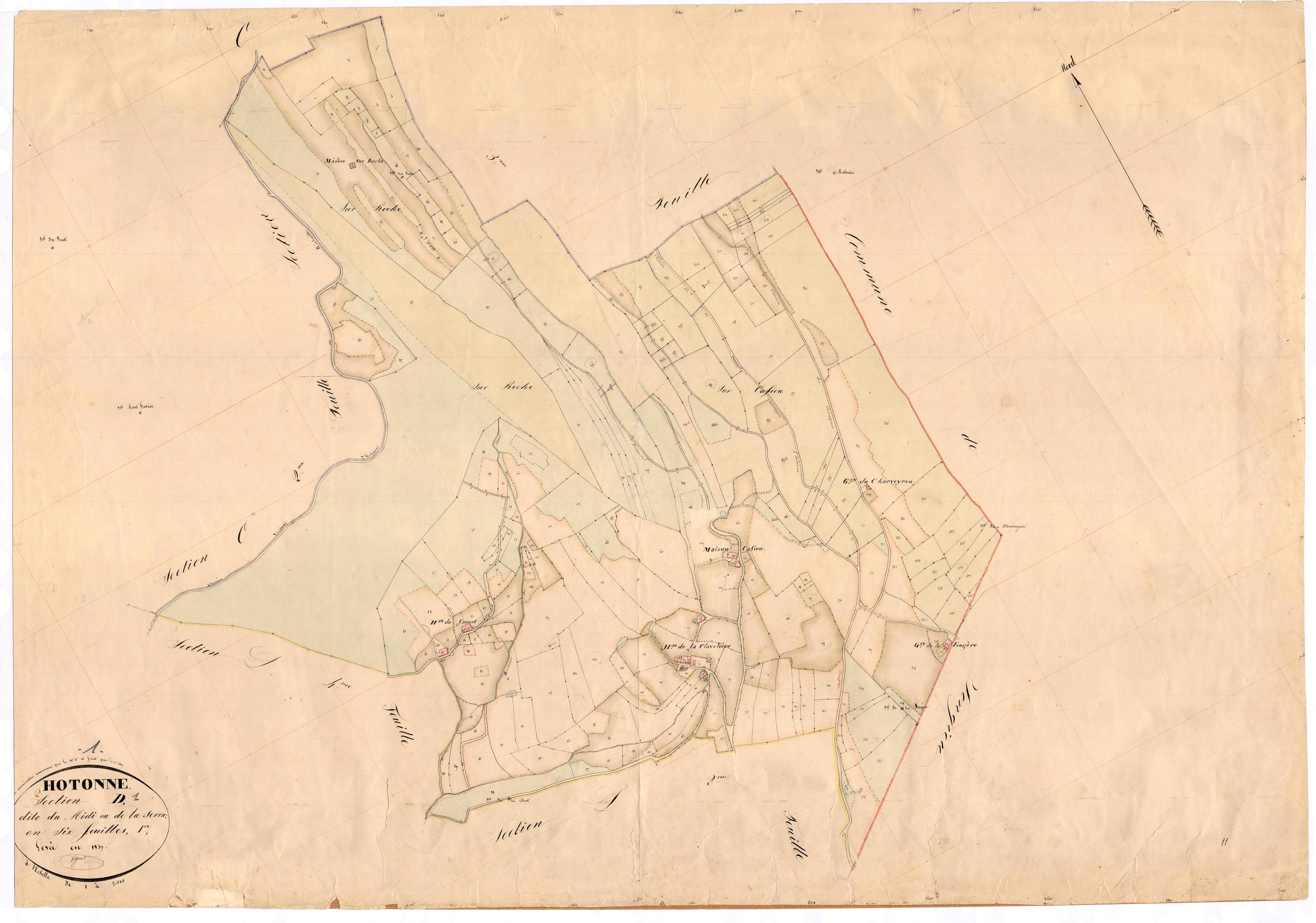 Hotonnes (Haut Valromey, Ain, France ; ancienne commune) - 3 P 6432 - 3 P 6432 - Feuille 1 (1837)
