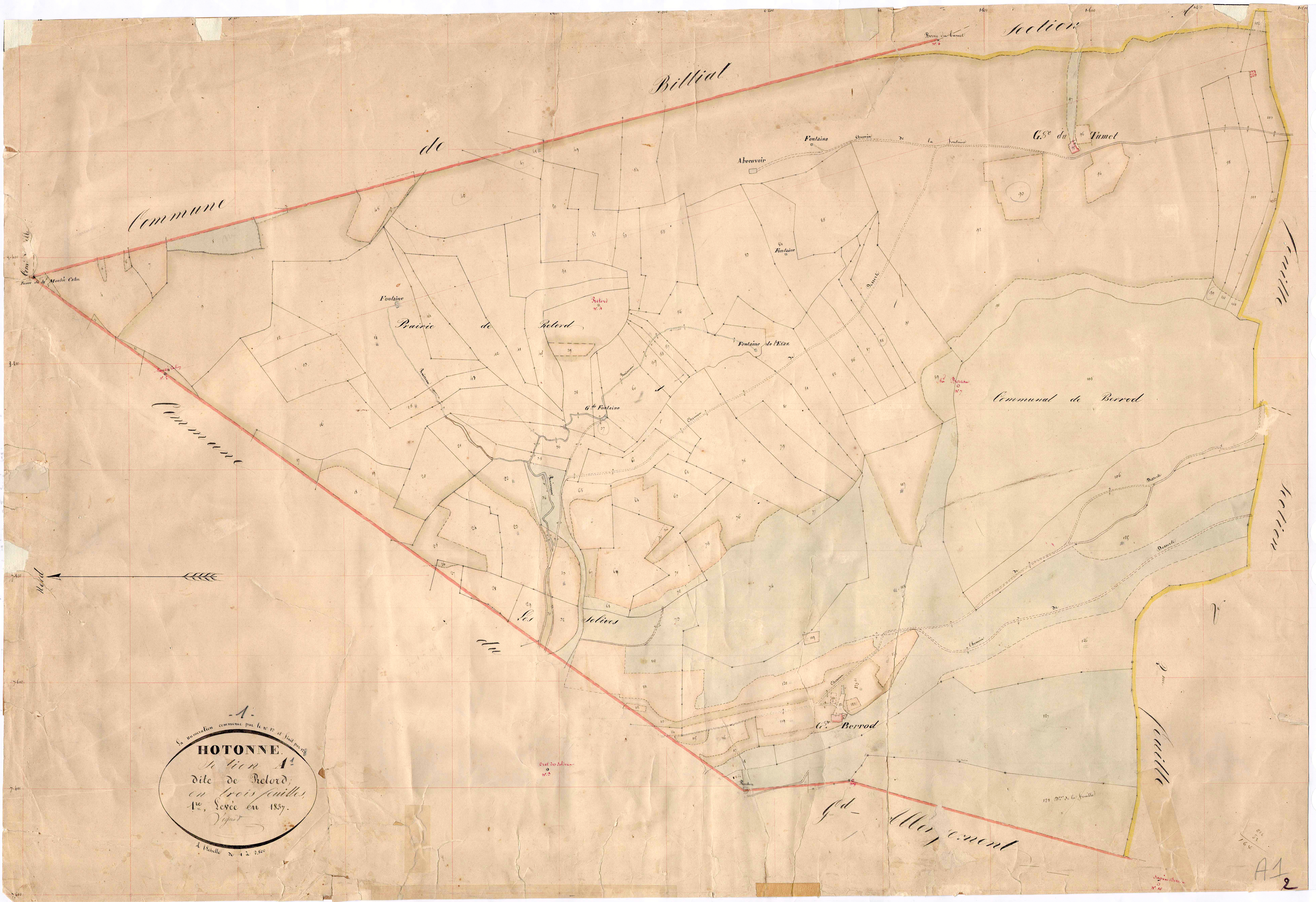 Hotonnes (Haut Valromey, Ain, France ; ancienne commune) - 3 P 6423 - 3 P 6423 - Feuille 1 (1837)
