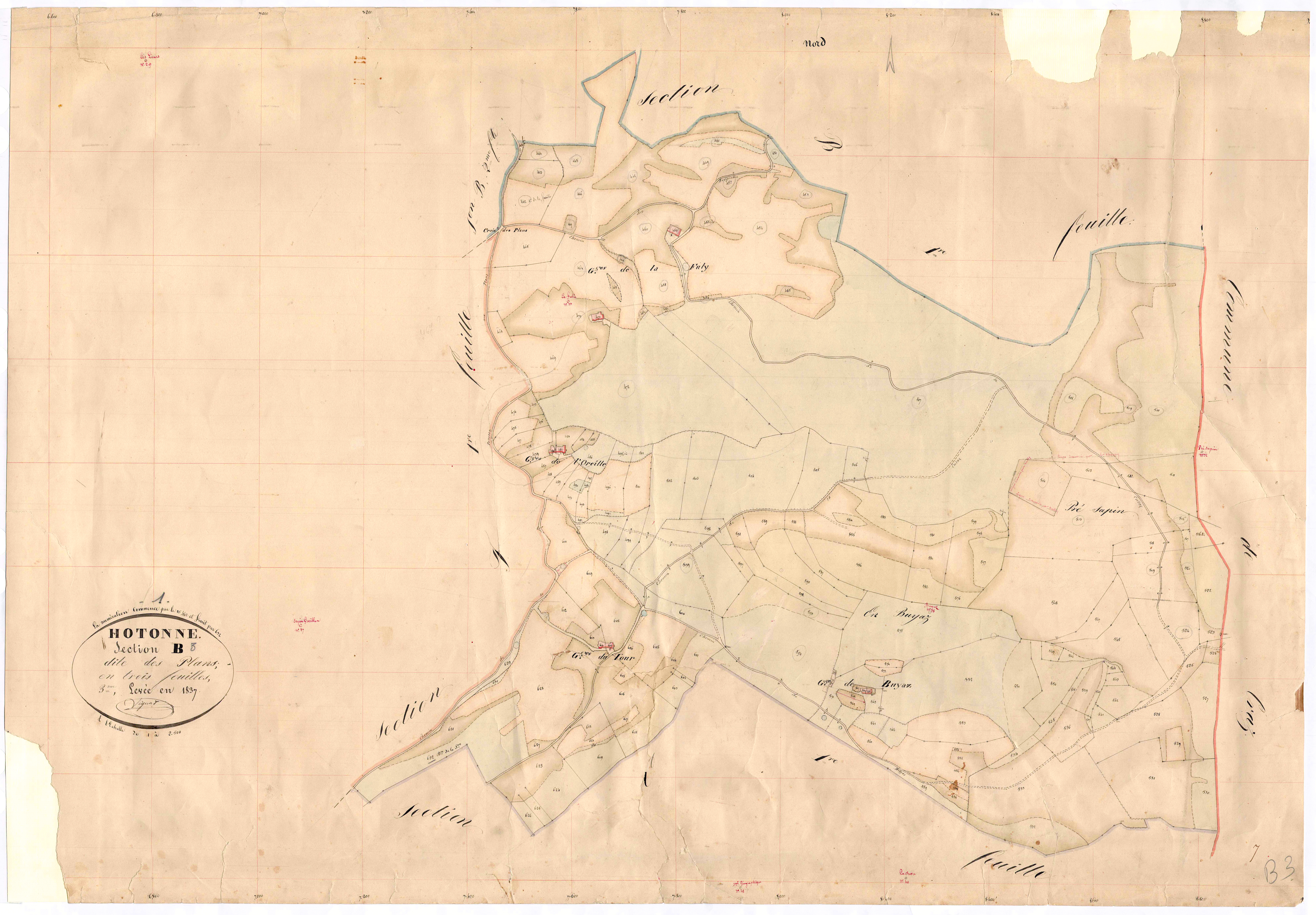 Hotonnes (Haut Valromey, Ain, France ; ancienne commune) - 3 P 6428 - 3 P 6428 - Feuille 3 (1837)
