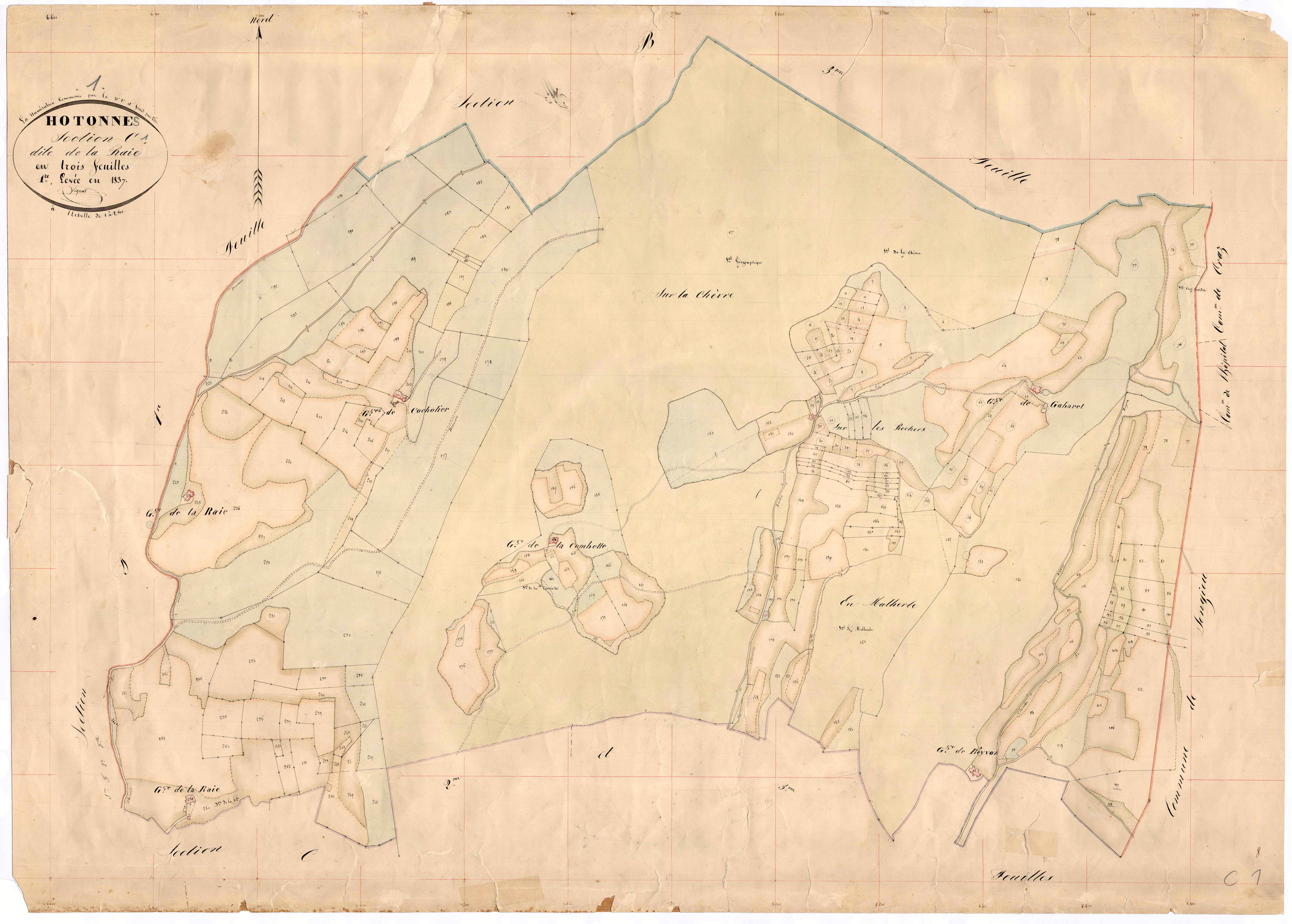 Hotonnes (Haut Valromey, Ain, France ; ancienne commune) - 3 P 6429 - 3 P 6429 - Feuille 1 (1837)