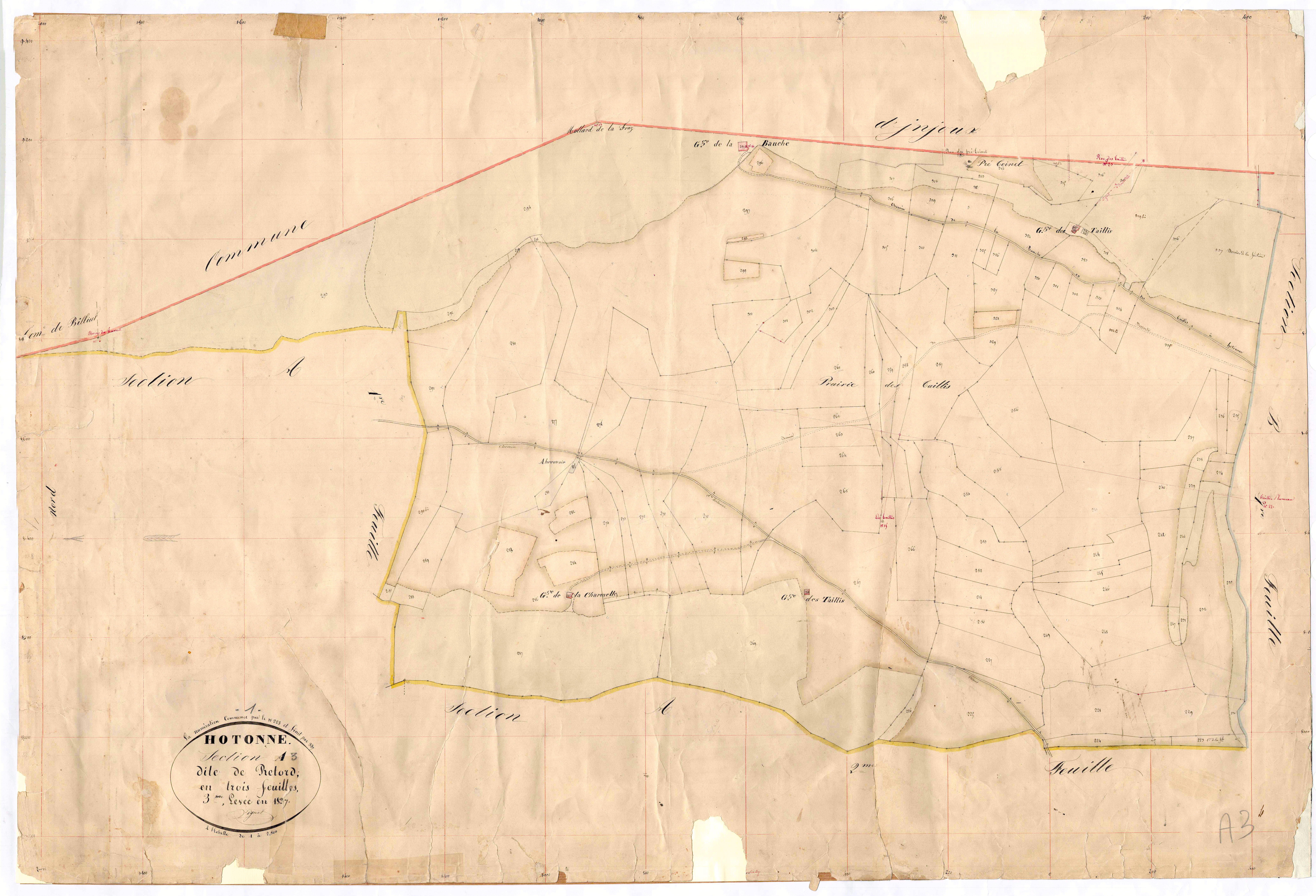 Hotonnes (Haut Valromey, Ain, France ; ancienne commune) - 3 P 6425 - 3 P 6425 - Feuille 3 (1837)