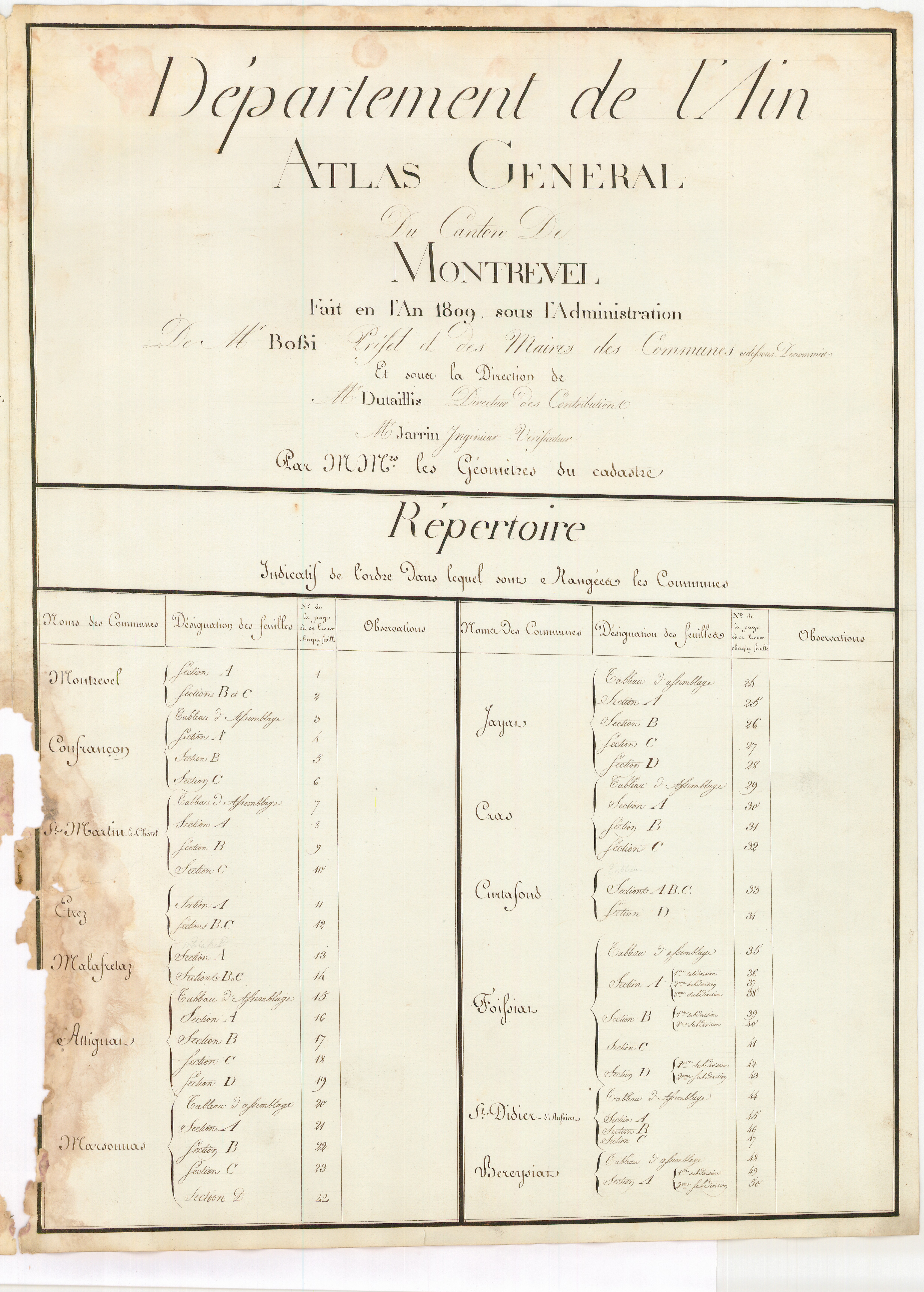 Malafretaz - 3 P 10122-1 - 3 P 10122-1 -  Tableau d'assemblage  (1809)