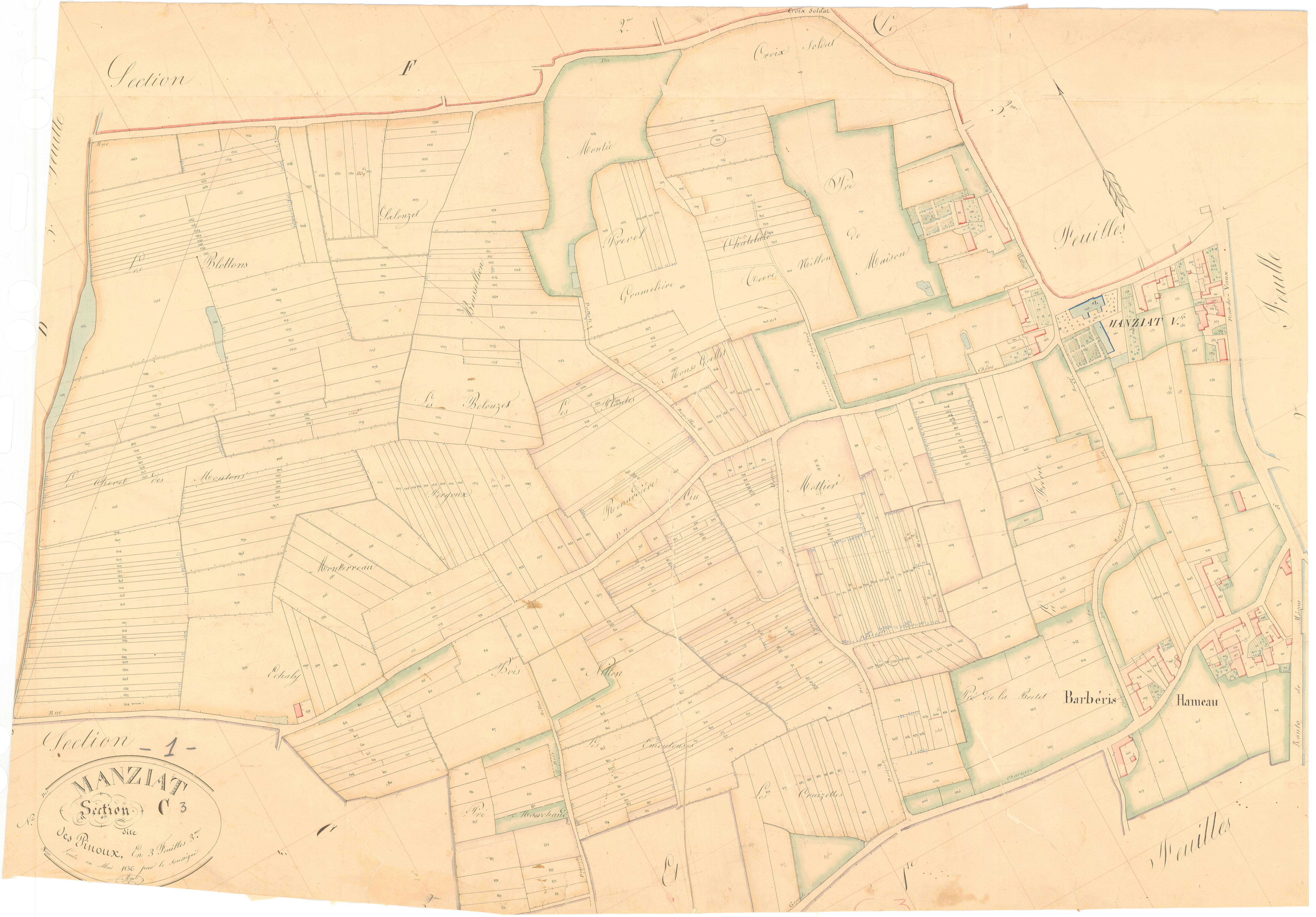 Manziat - 3 P 7230 - 3 P 7230 -  Feuille 3  (1836)