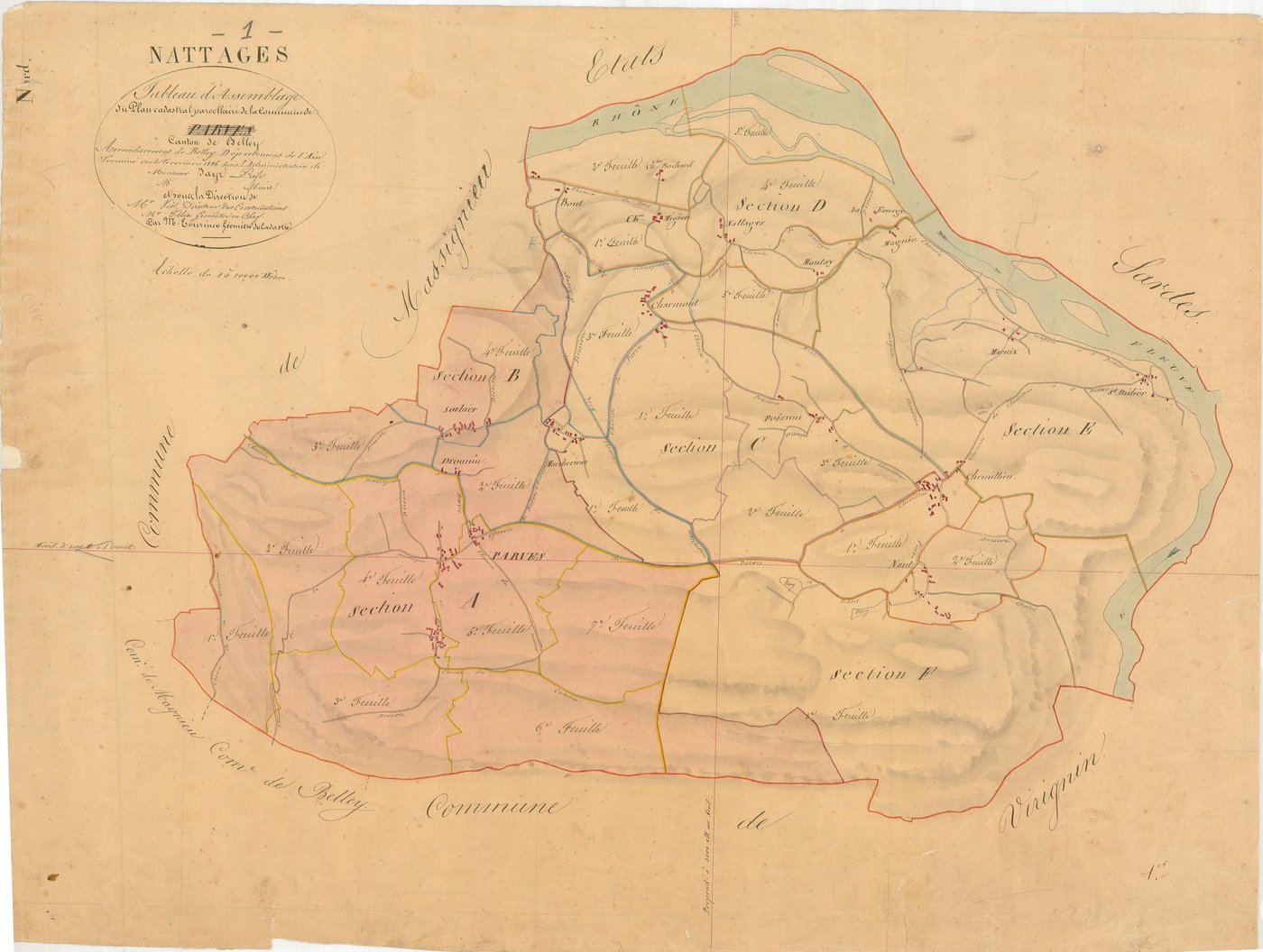 Nattages (Parves et Nattages, Ain, France ; ancienne commune) - 3 P 7766 - 3 P 7766 -  Tableau d'assemblage  (1836-1872)