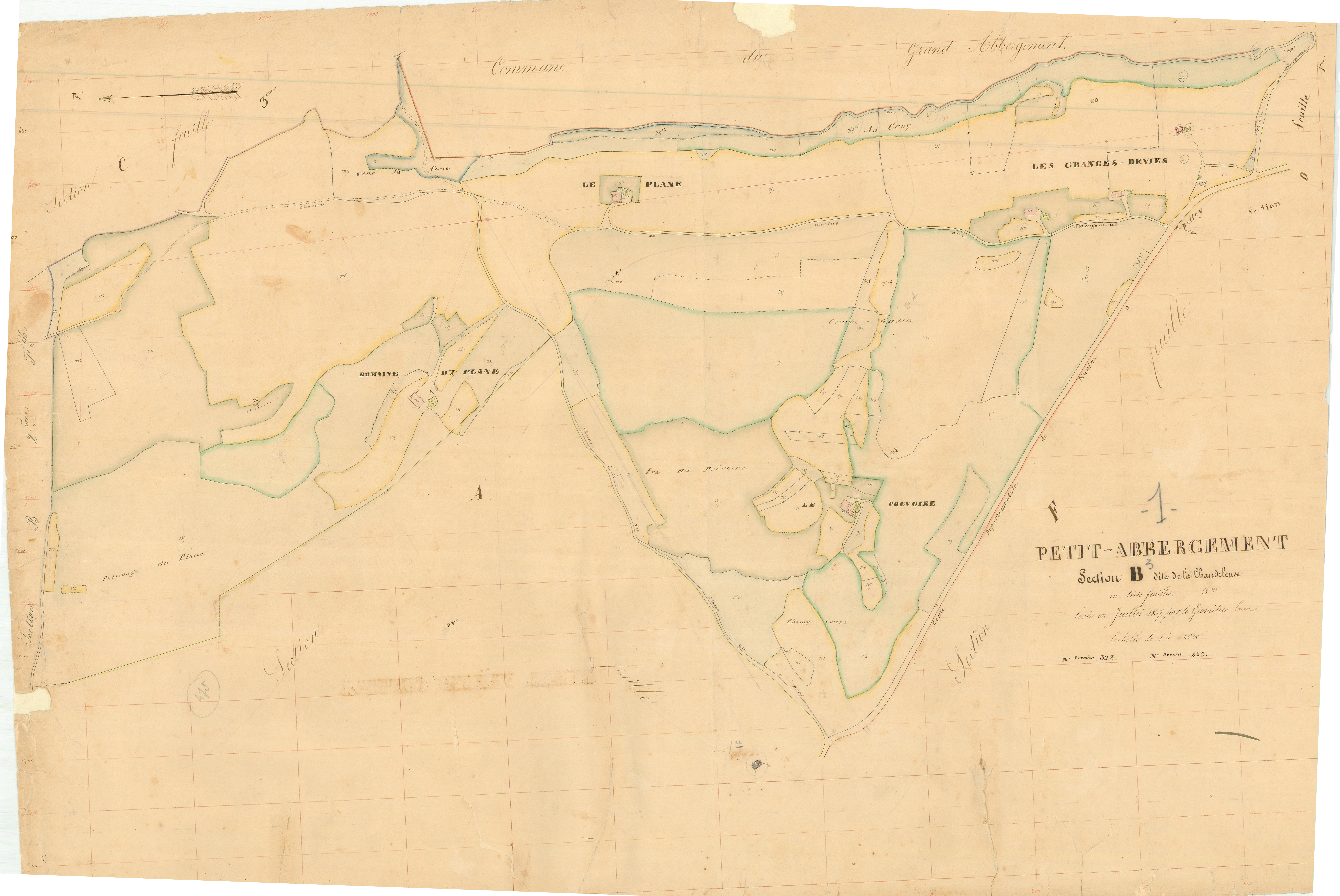Le Petit-Abergement (Haut Valromey, Ain, France ; ancienne commune) - 3 P 6883 - 3 P 6883 -  Feuille 3  (1837)