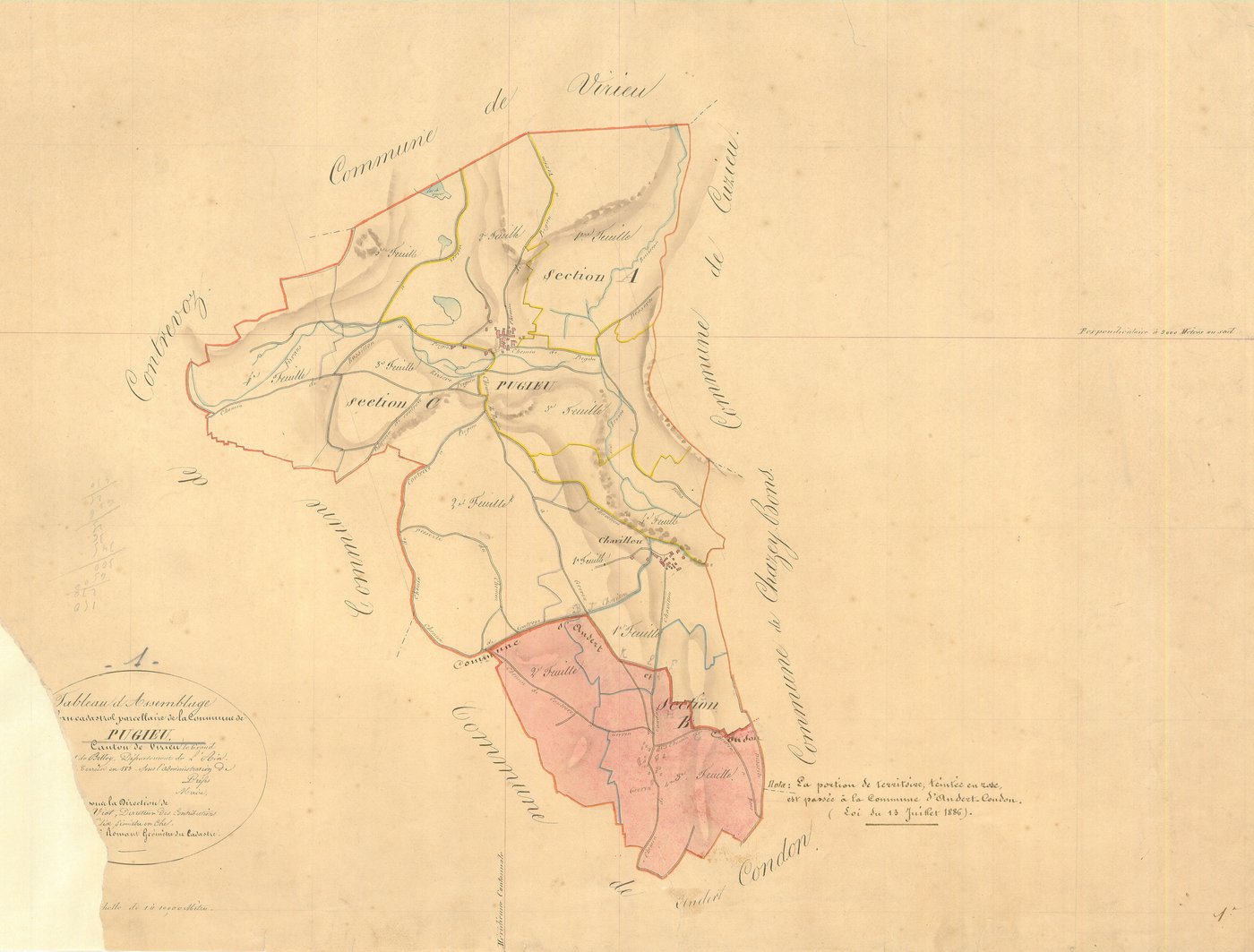 Pugieu - 3 P 8112 - 3 P 8112 -  Tableau d'assemblage  (1833-1886)
