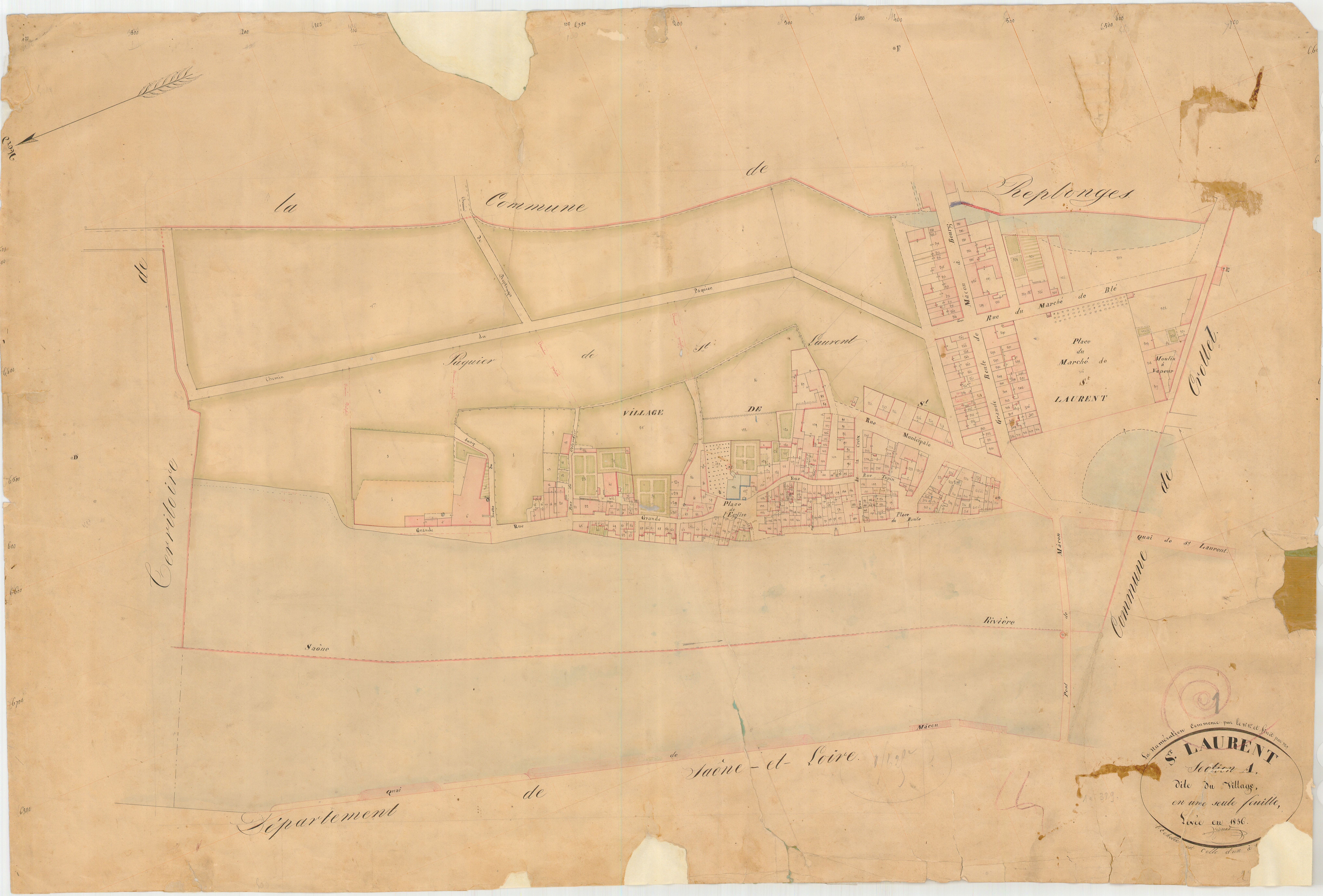 Saint-Laurent-sur-Saône - 3 P 8607 - 3 P 8607 -  Feuille 1  (1836)