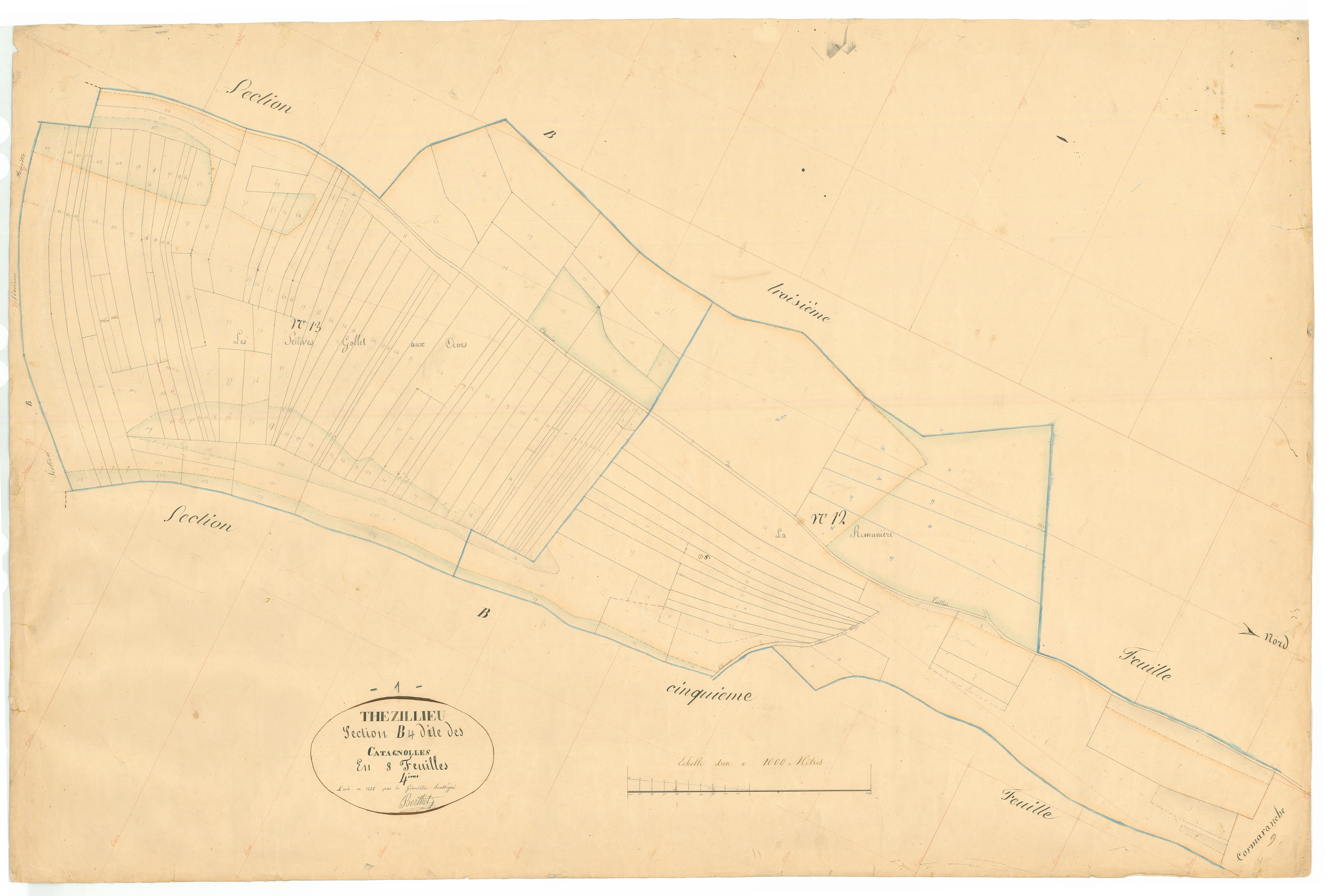 Thézillieu (Plateau d'Hauteville, Ain, France ; ancienne commune) - 3 P 9121 - 3 P 9121 -  Feuille 4  (1838)