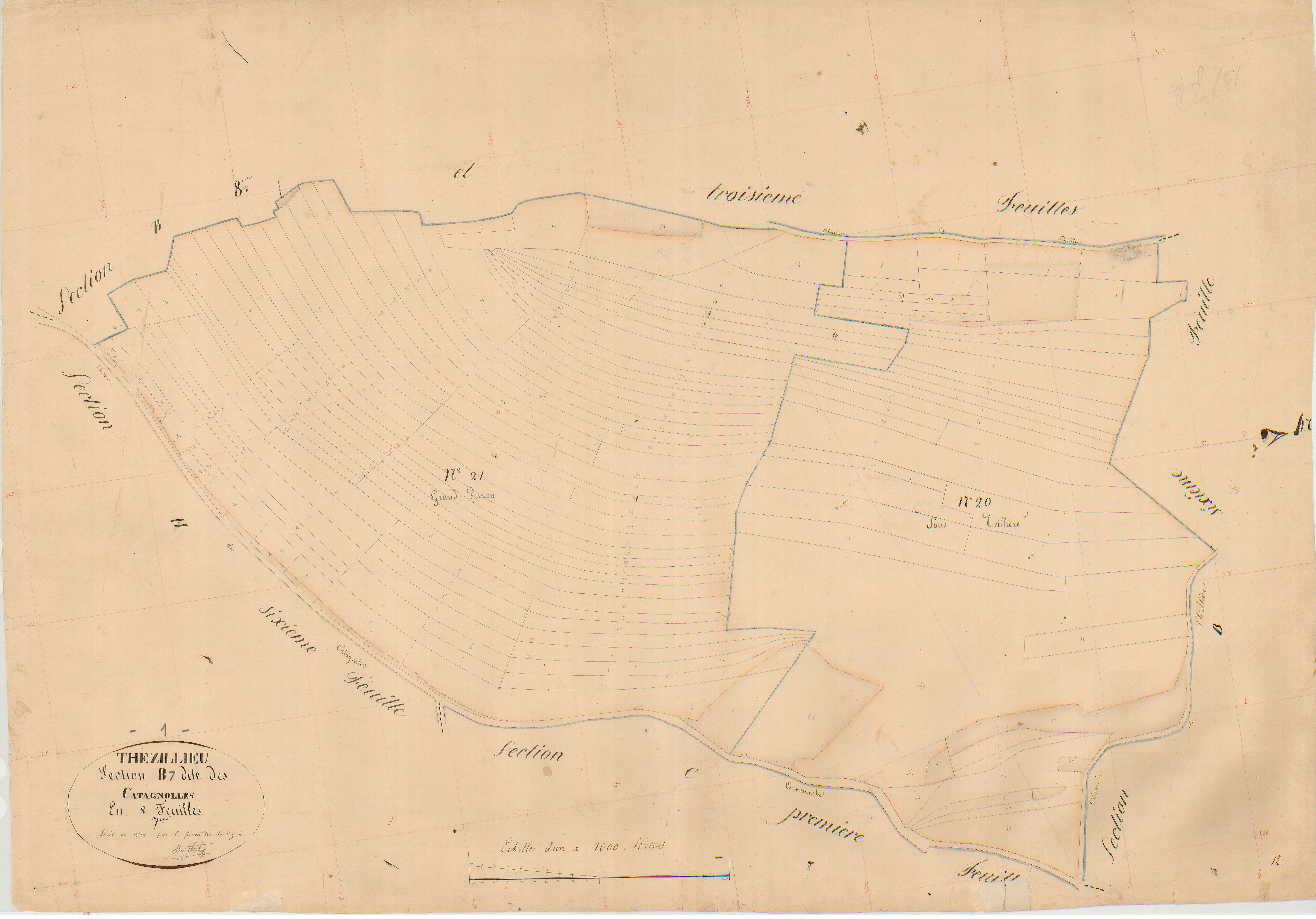 Thézillieu (Plateau d'Hauteville, Ain, France ; ancienne commune) - 3 P 9124 - 3 P 9124 -  Feuille 7  (1838)