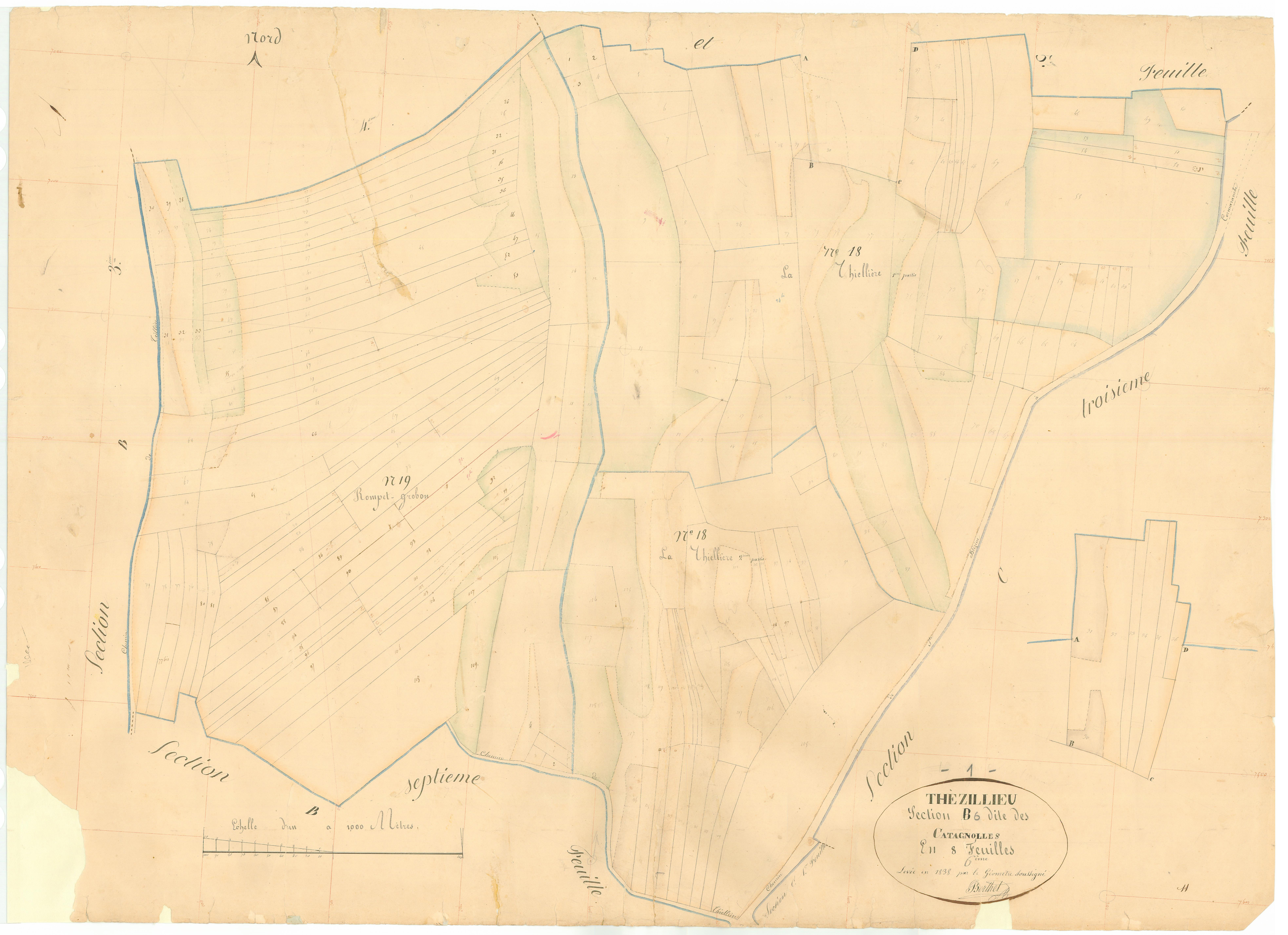 Thézillieu (Plateau d'Hauteville, Ain, France ; ancienne commune) - 3 P 9123 - 3 P 9123 -  Feuille 6  (1838)