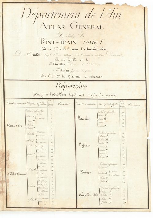 La Tranclière - 3 P 10063 - 3 P 10063 -  Liste des communes : canton de Chalamont  (1808)