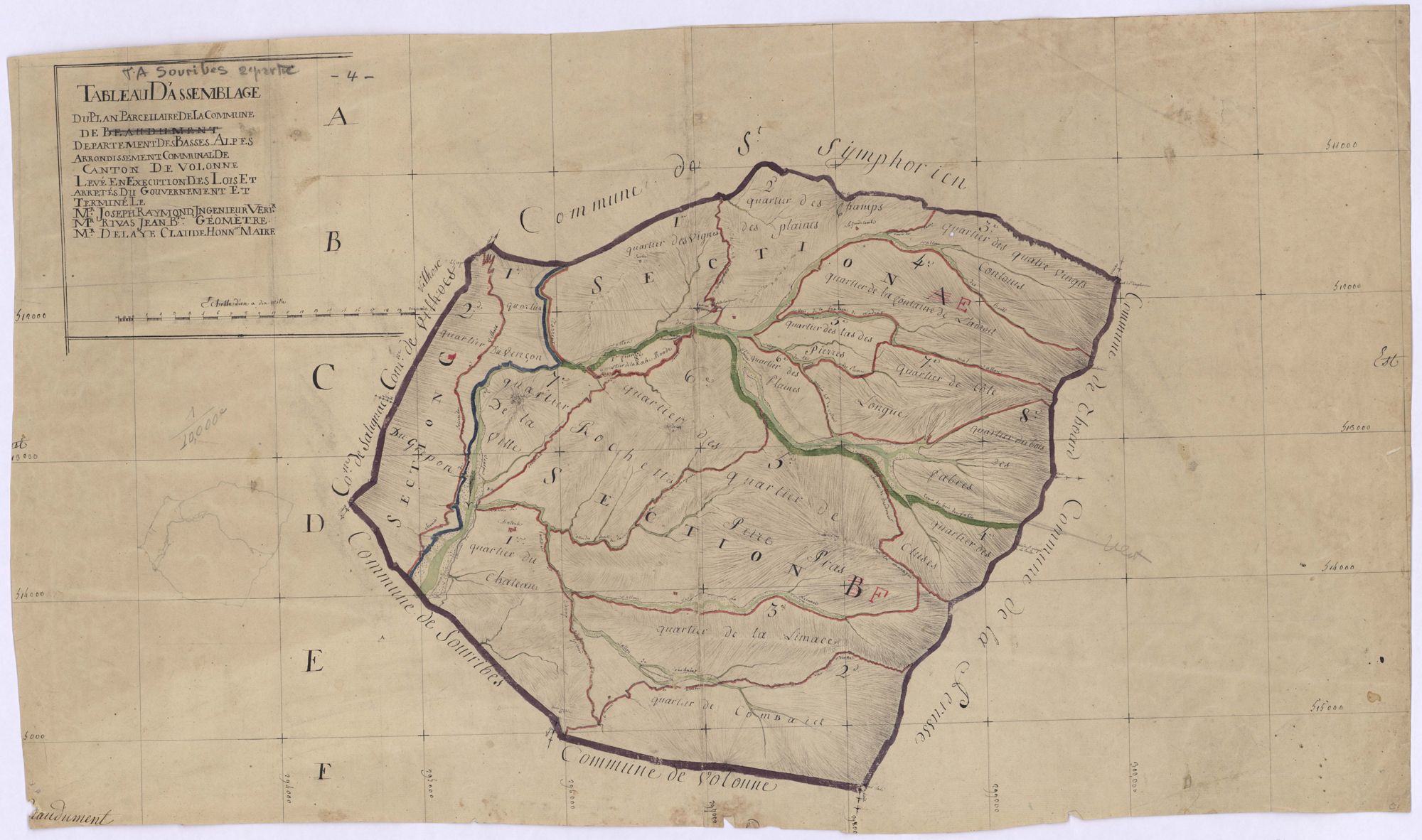 SOURRIBES - Tableau d'assemblage de la commune de Beaudument.
