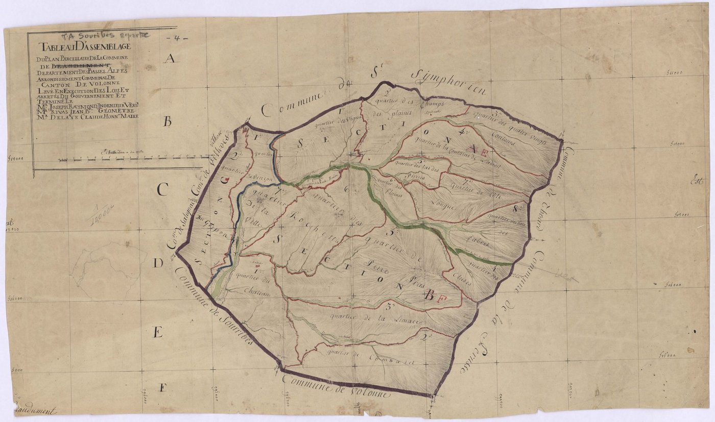 SOURRIBES - Tableau d'assemblage de la commune de Beaudument.