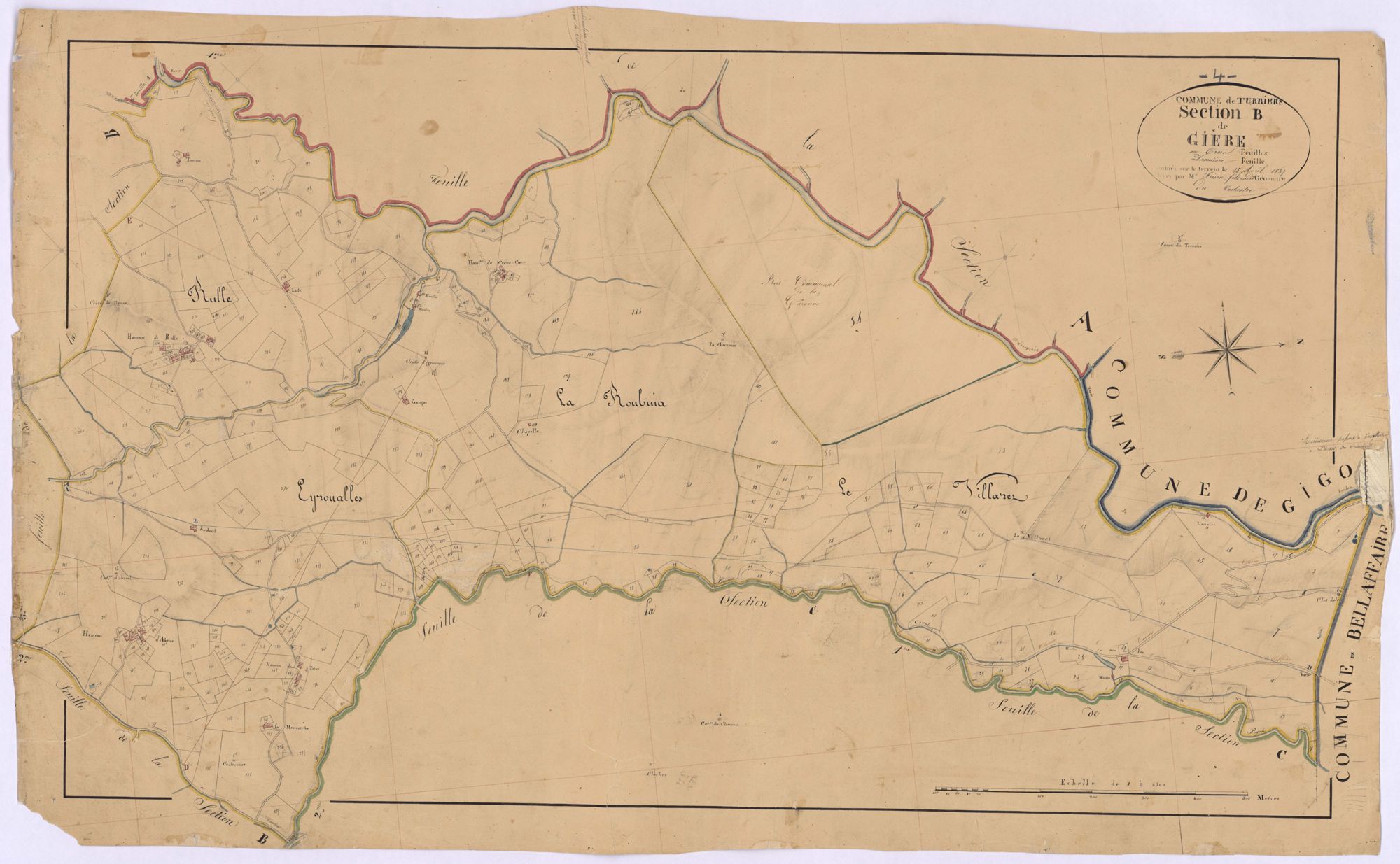TURRIERS - Section B, Ville et Garcins.