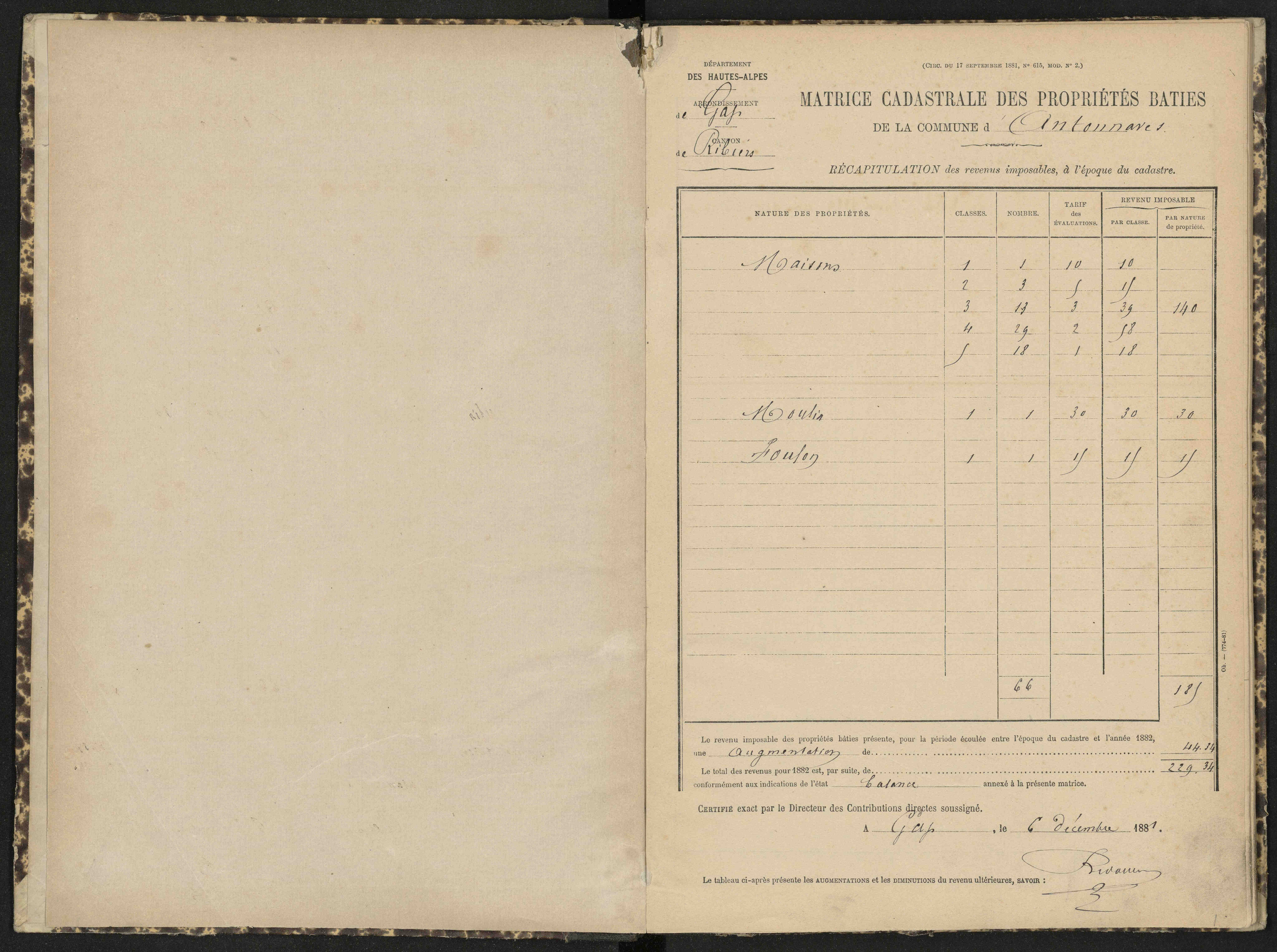Antonaves - 3 P 139/1 - 3 P 139/1 - Matrice des propriétés bâties.