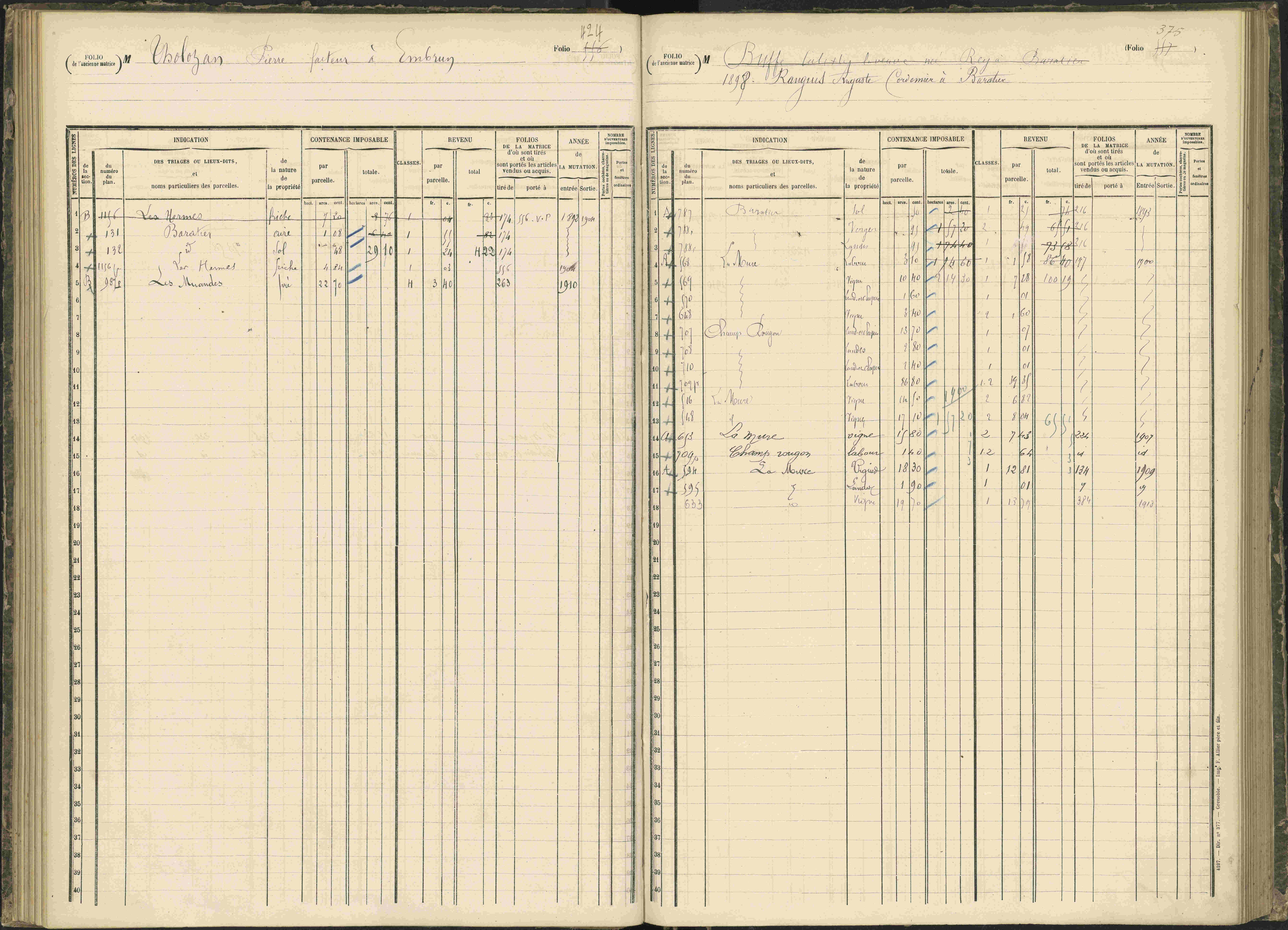 Baratier - 3 P 203/1 - 3 P 203/1 - Matrice, folios 441-620.