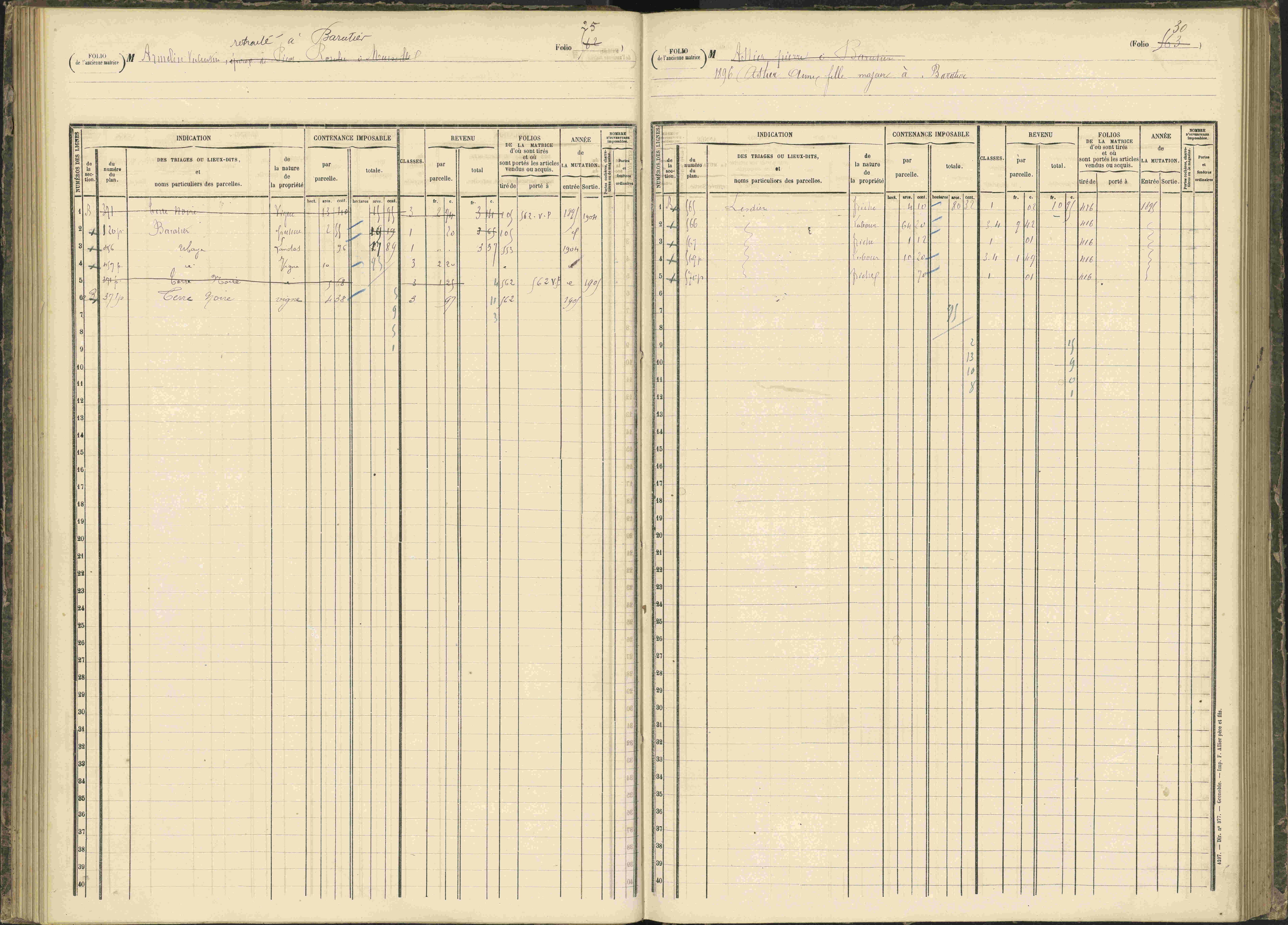 Baratier - 3 P 203/1 - 3 P 203/1 - Matrice, folios 441-620.