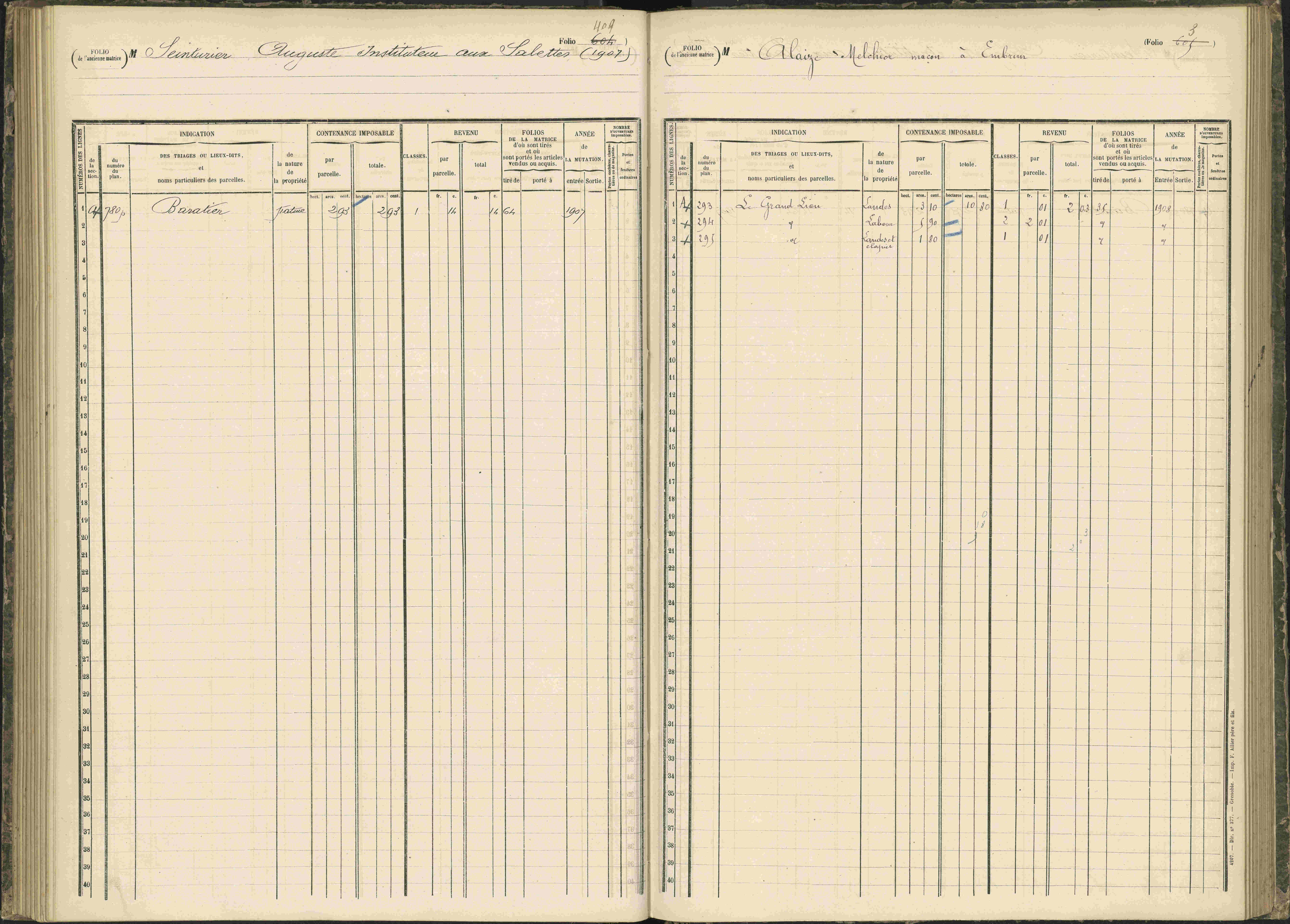 Baratier - 3 P 203/1 - 3 P 203/1 - Matrice, folios 441-620.