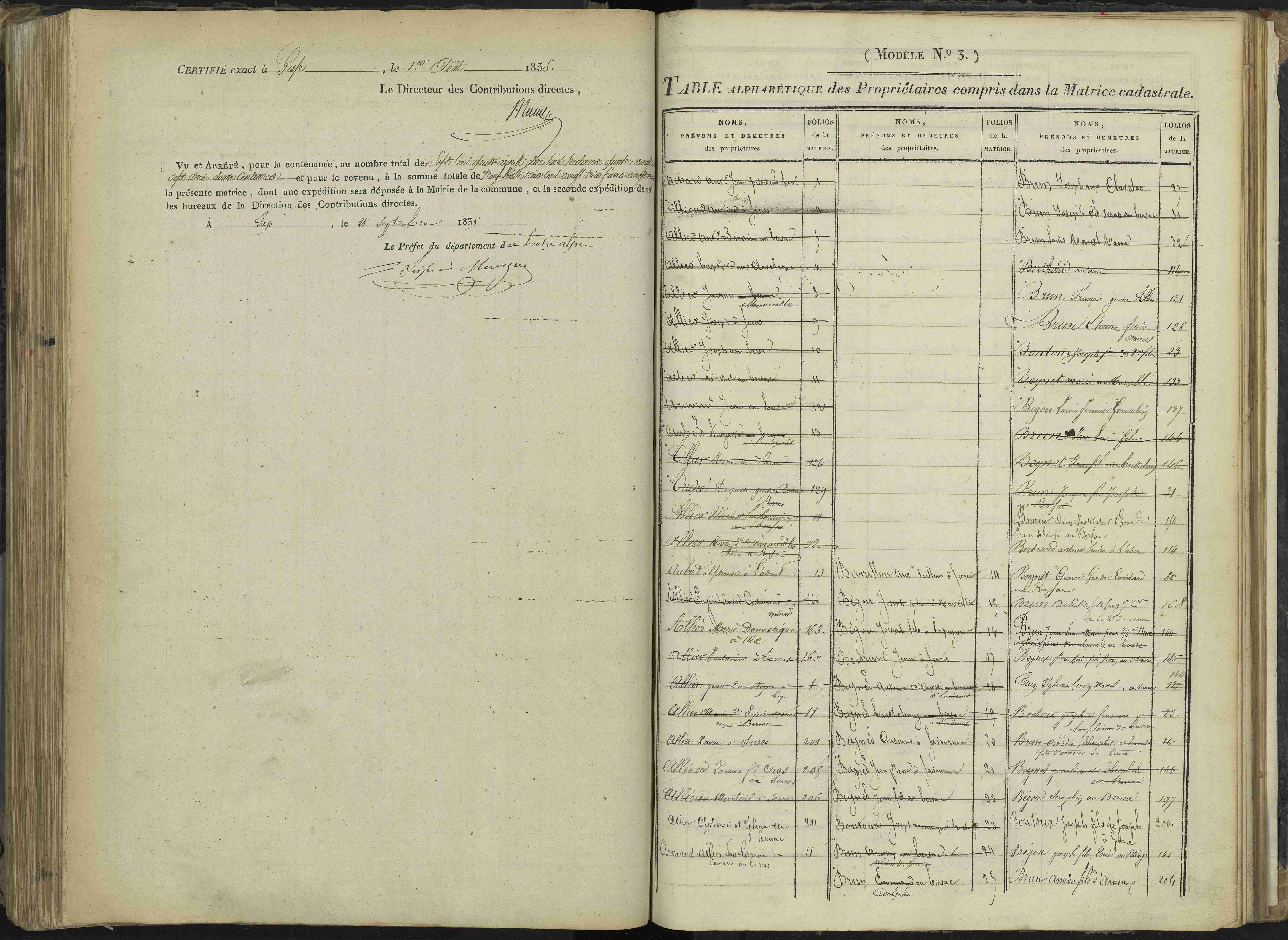 Le Bersac - 3 P 267/2 - 3 P 267/2 - Table des propriétaires.