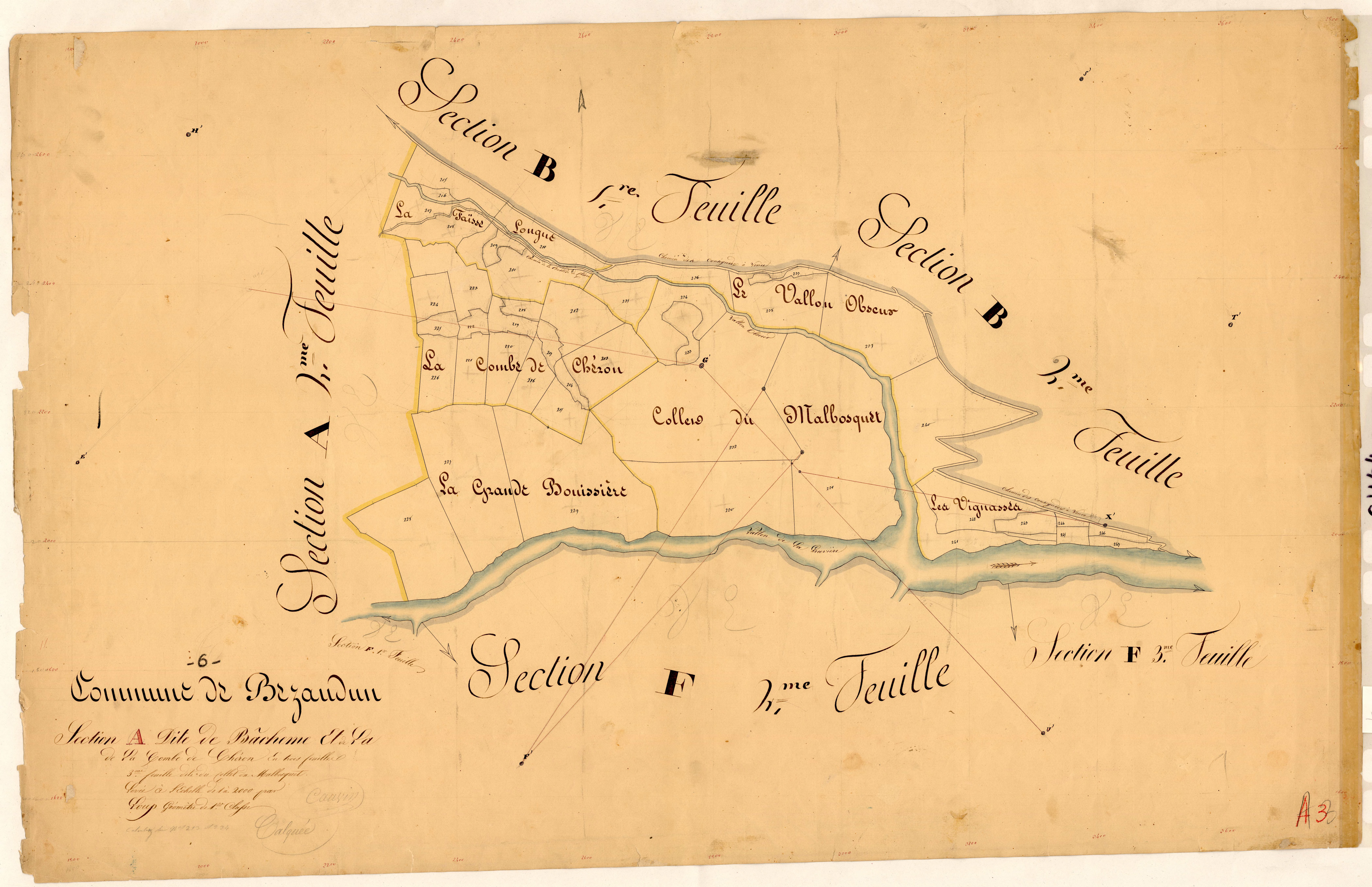 Bachême et la Combe de Chéron, le Collet du Malbosquet. - Plan de section, A3
