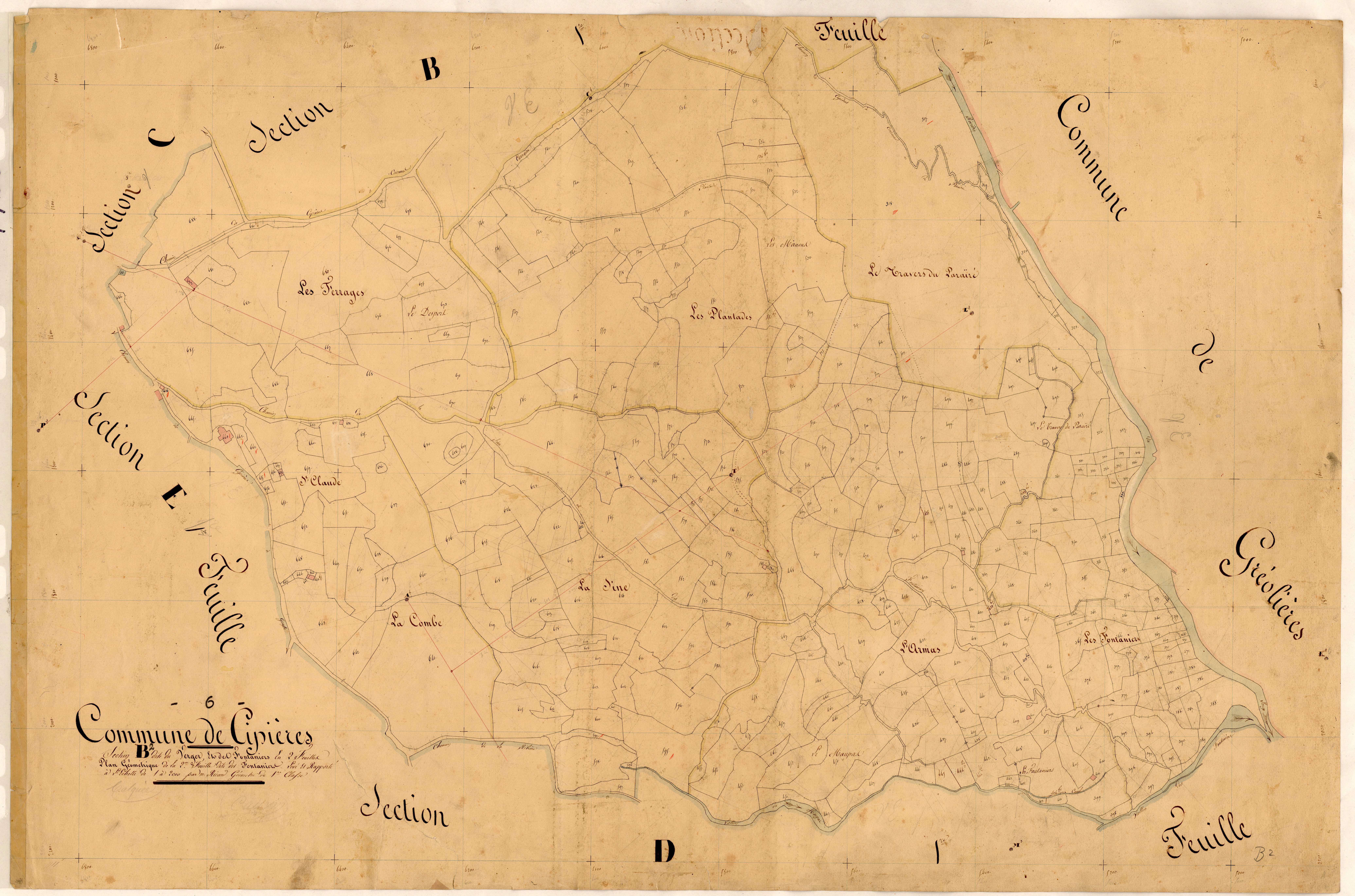 Le Verger et les Fontaniers, les Fontaniers. - Plan de section, B2