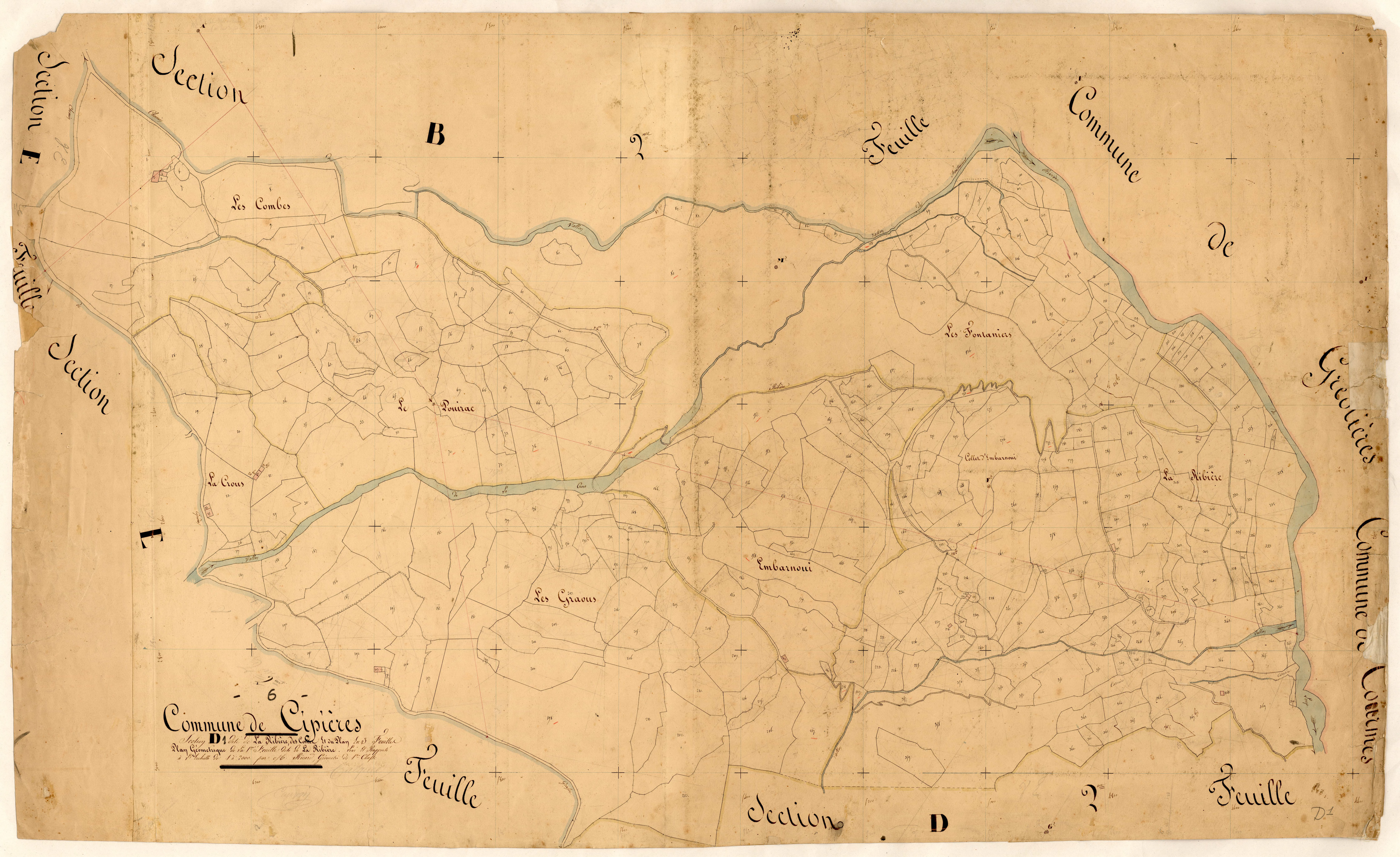La Ribière, les Costes et le Plan, la Ribière. - Plan de section, D1