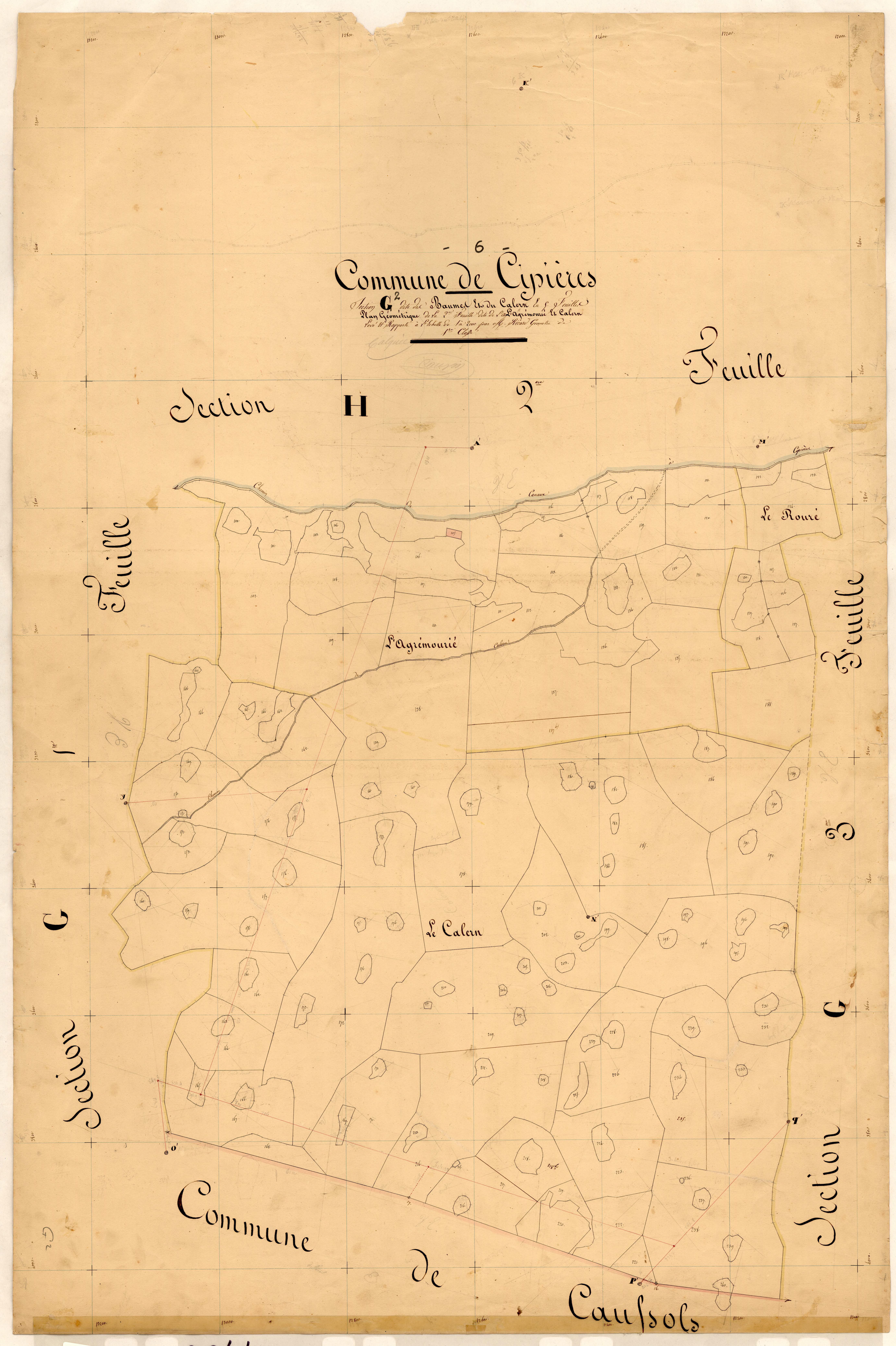 Les Baumes et Calern, l'Agrémourié et Calern. - Plan de section, G2