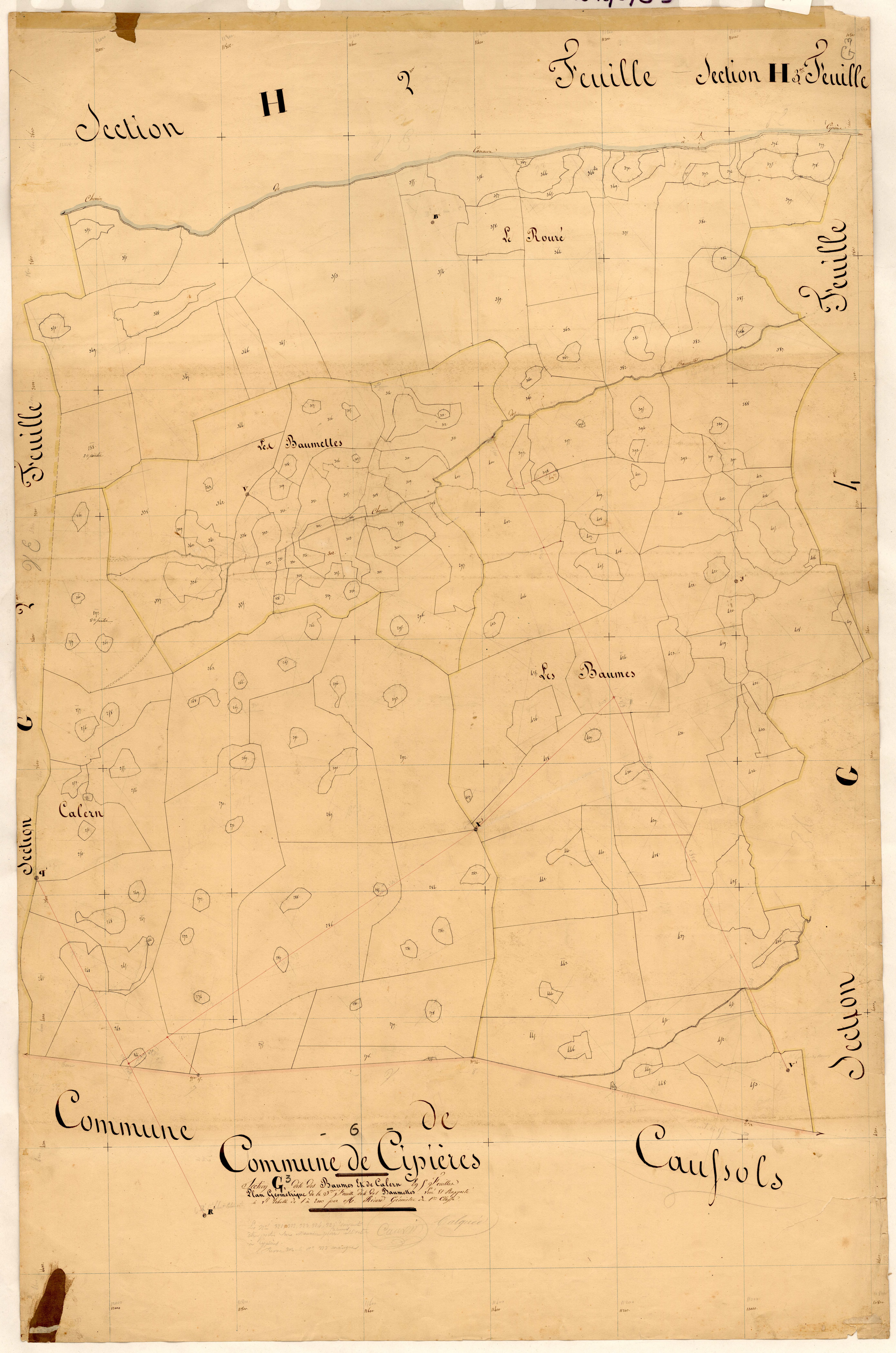 Les Baumes et Calern, les Baumettes. - Plan de section, G3