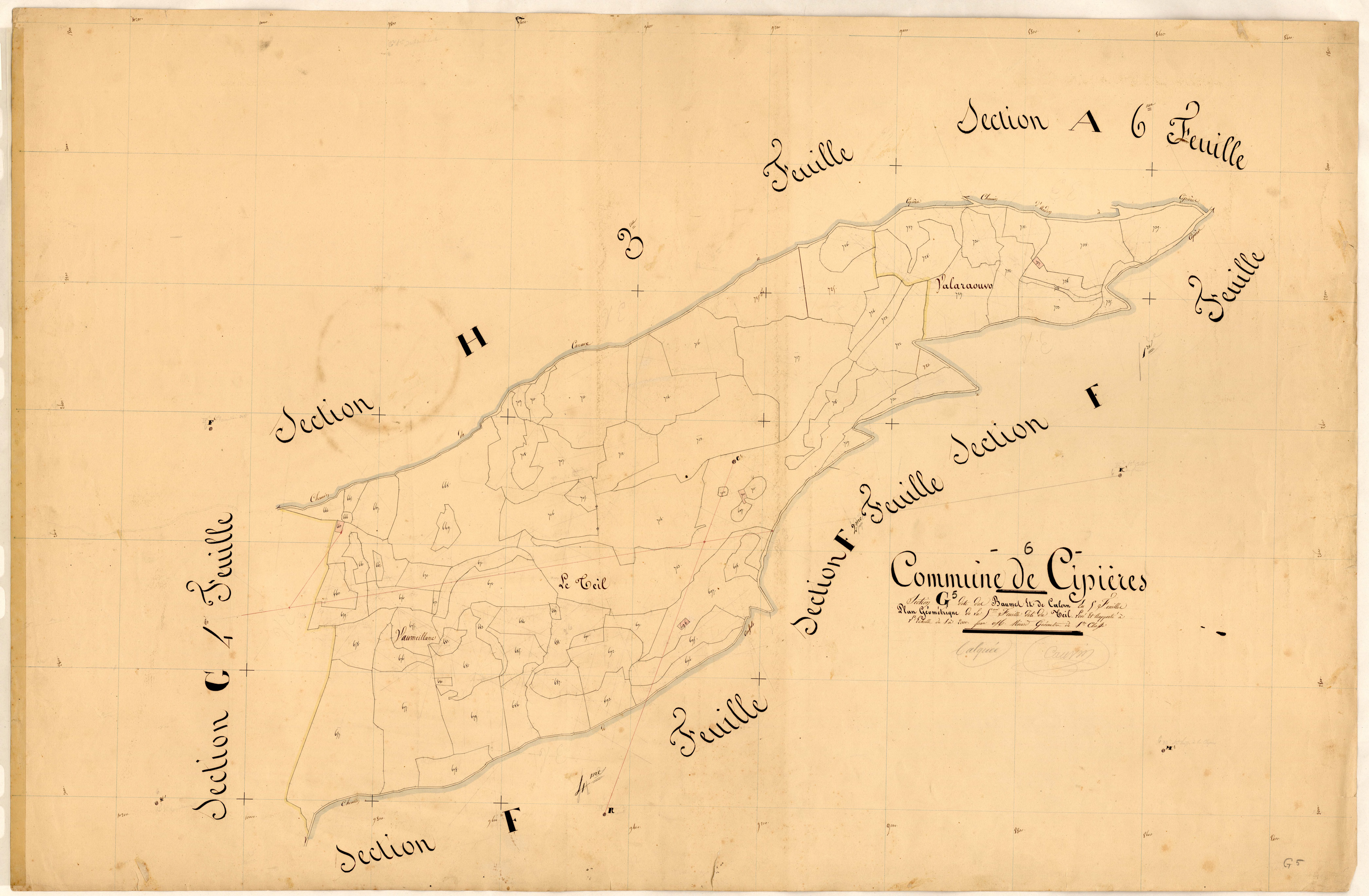 Les Baumes et Calern, le Teil. - Plan de section, G5