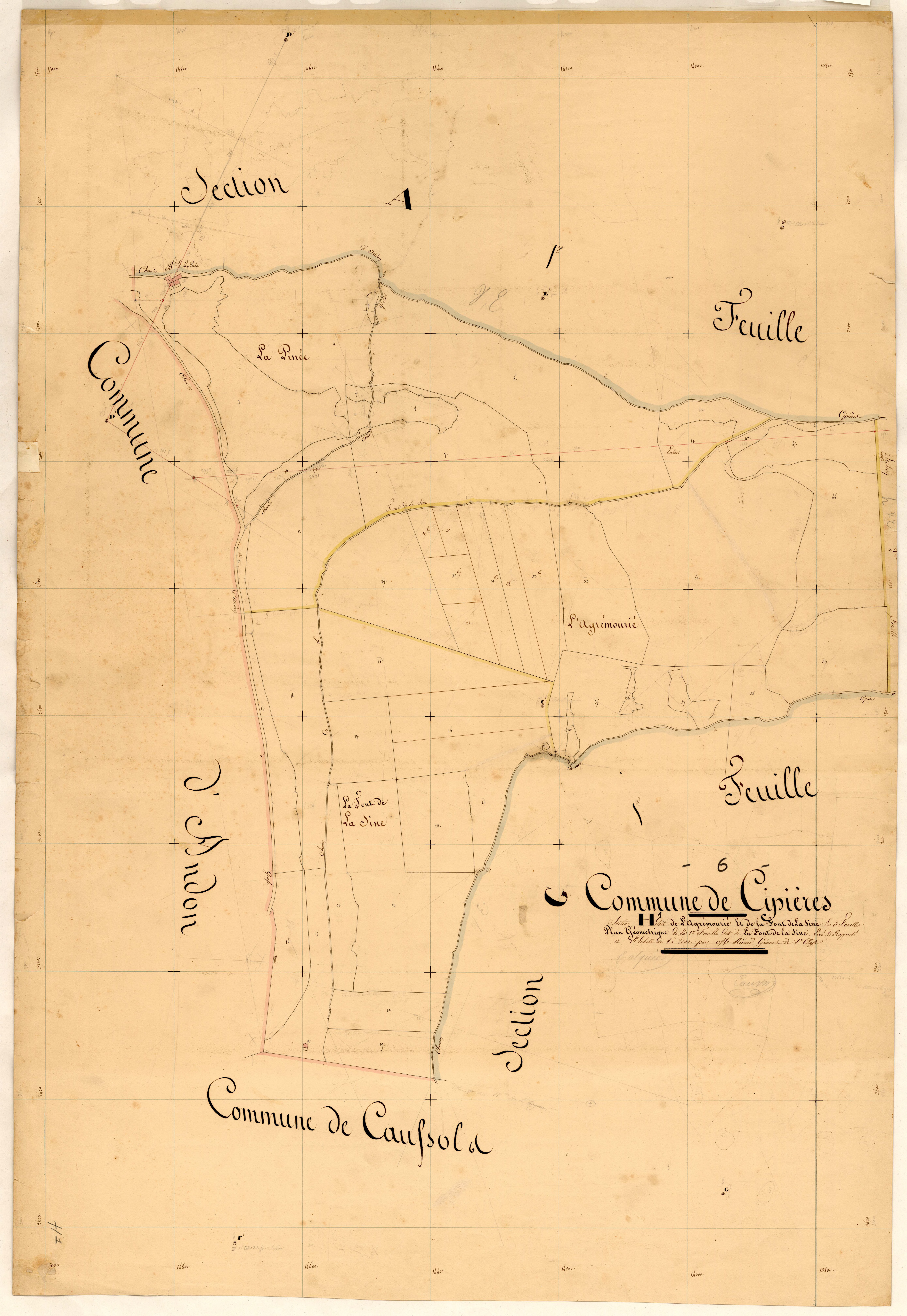 L'Agrémourié et la Font de la Sine, la Font de la Sine. - Plan de section, H1