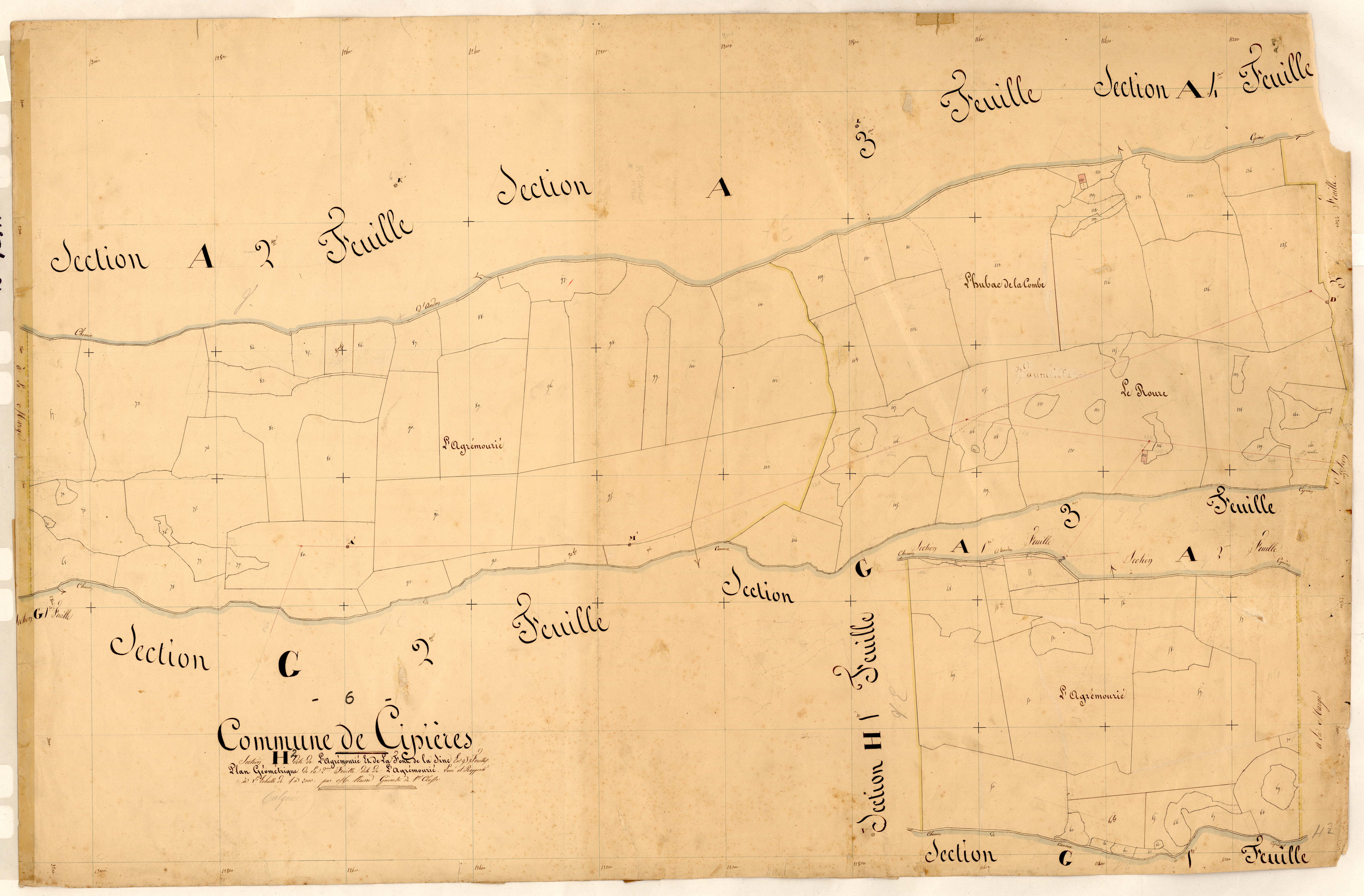 L'Agrémourié et la Font de la Sine, l'Agrémourié. - Plan de section, H2