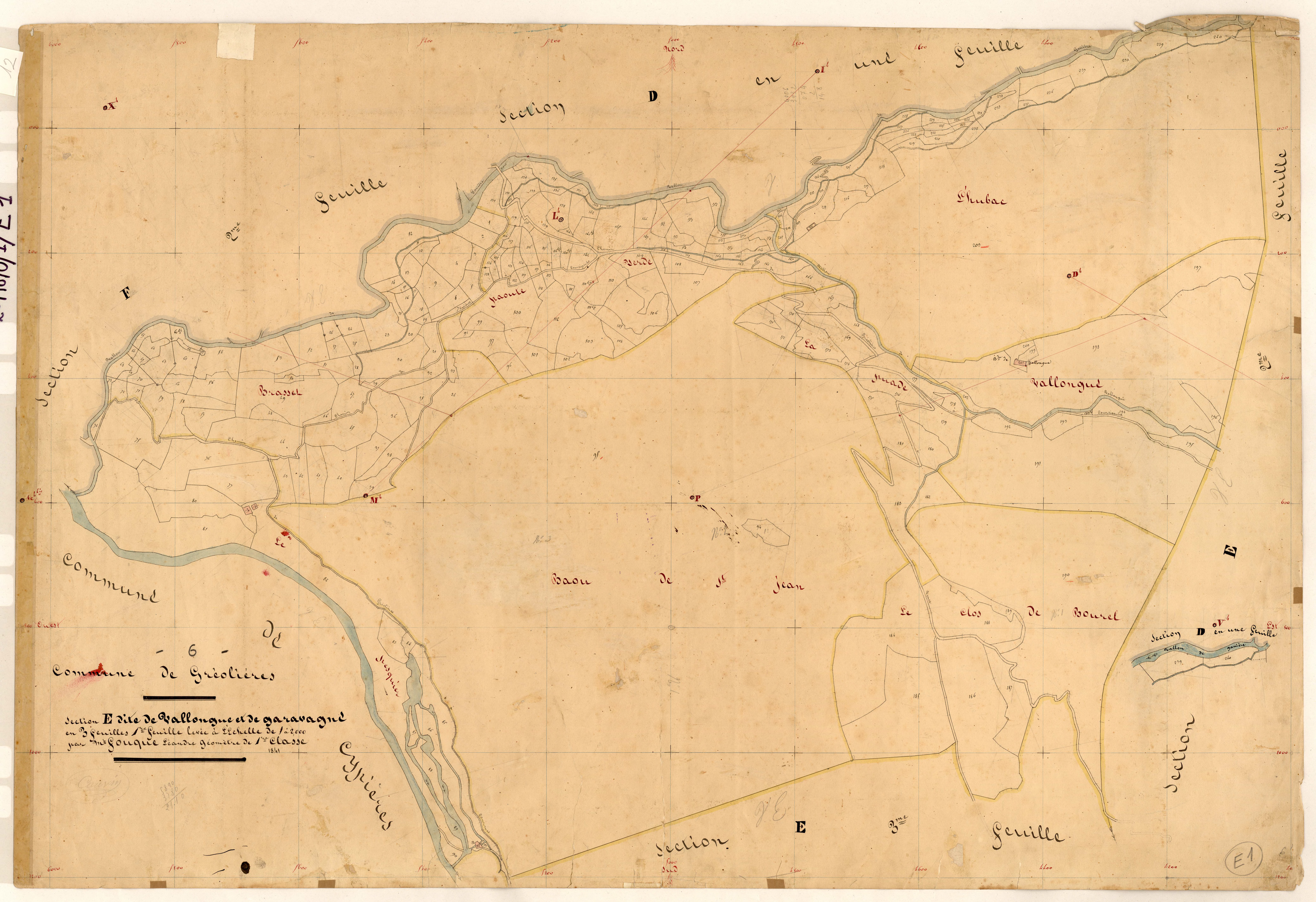 Vallongue et Garavagne. - Plan de section, E1