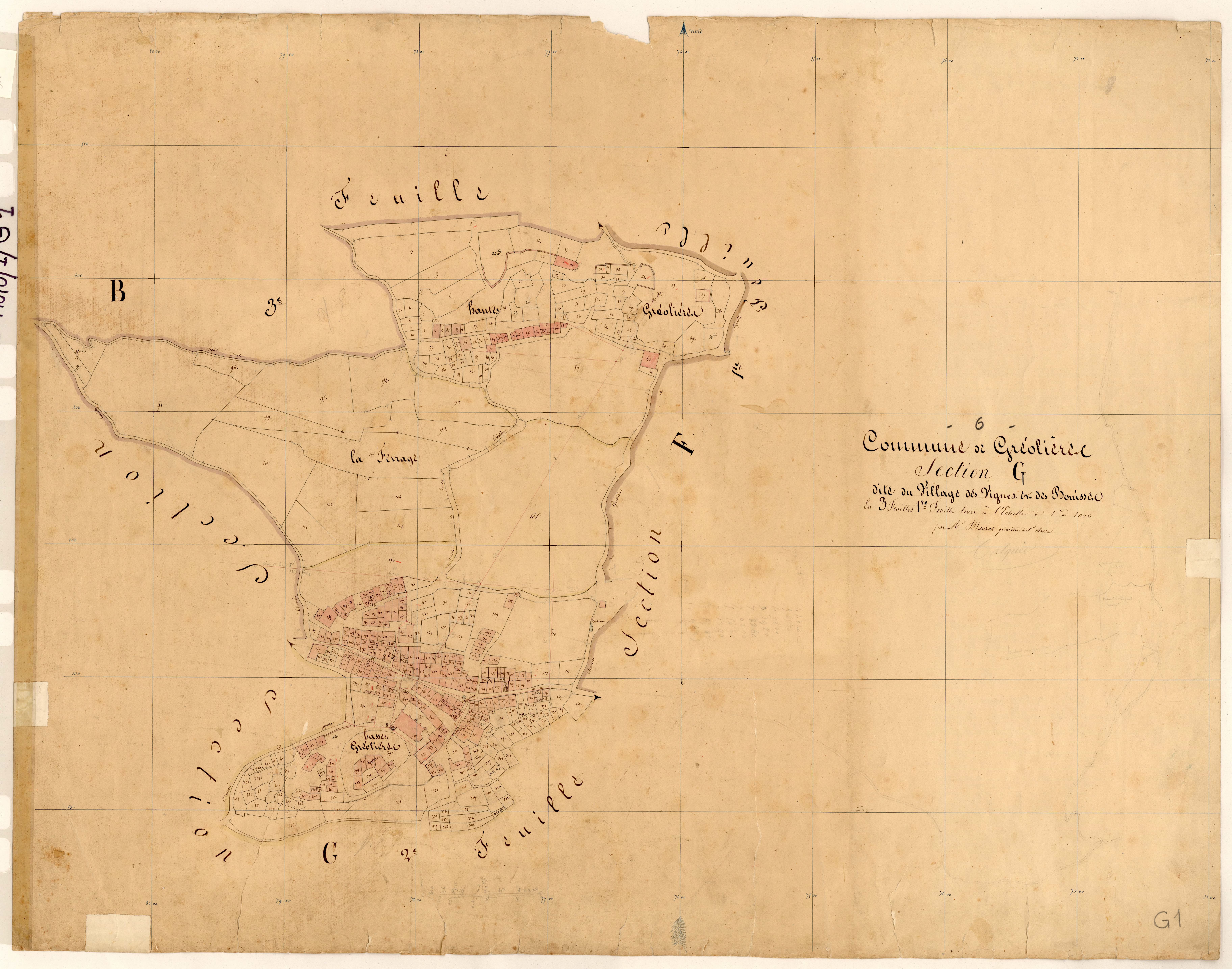 Le Village, les Vignes et les Bouisses. - Plan de section, G1