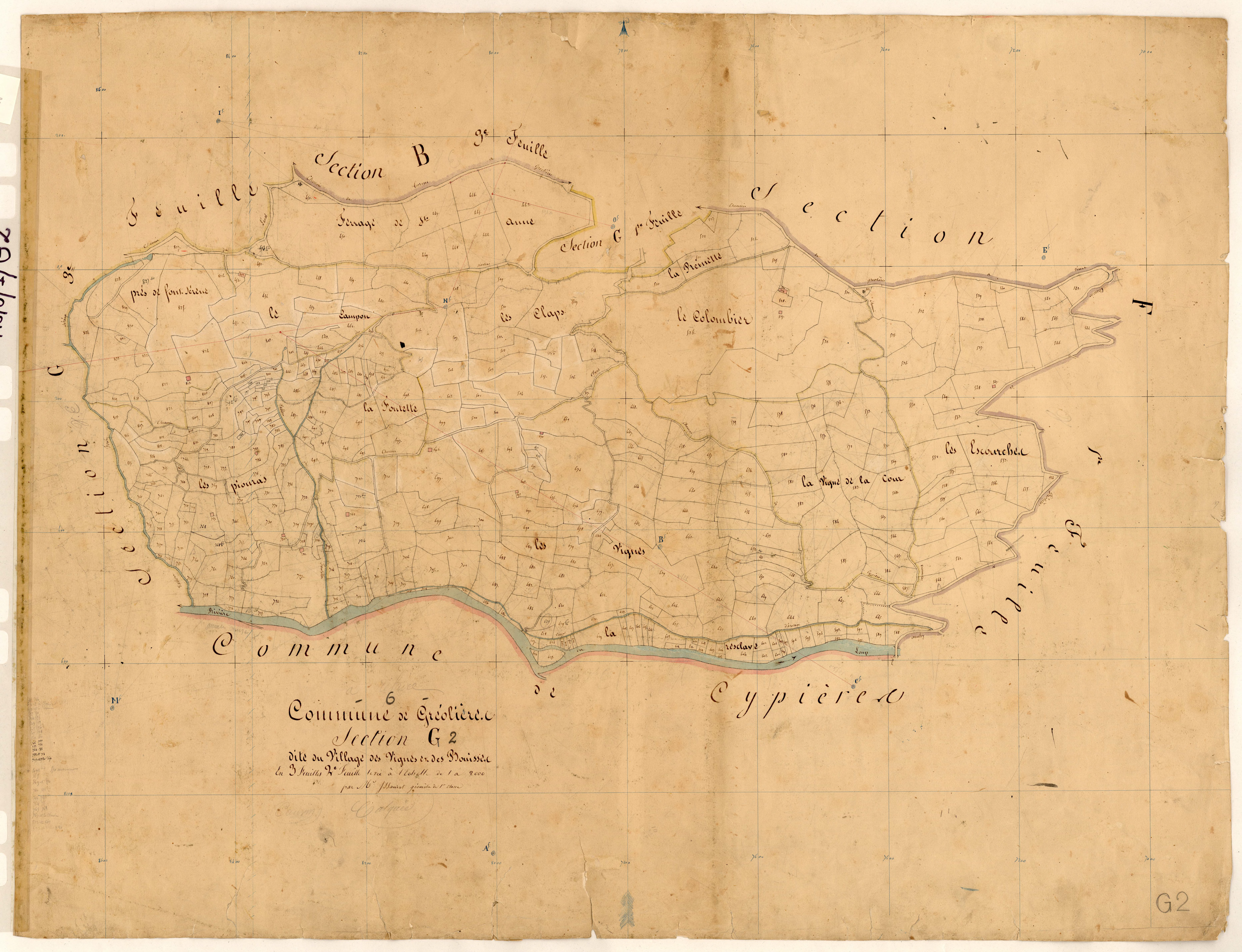 Le Village, les Vignes et les Bouisses. - Plan de section, G2