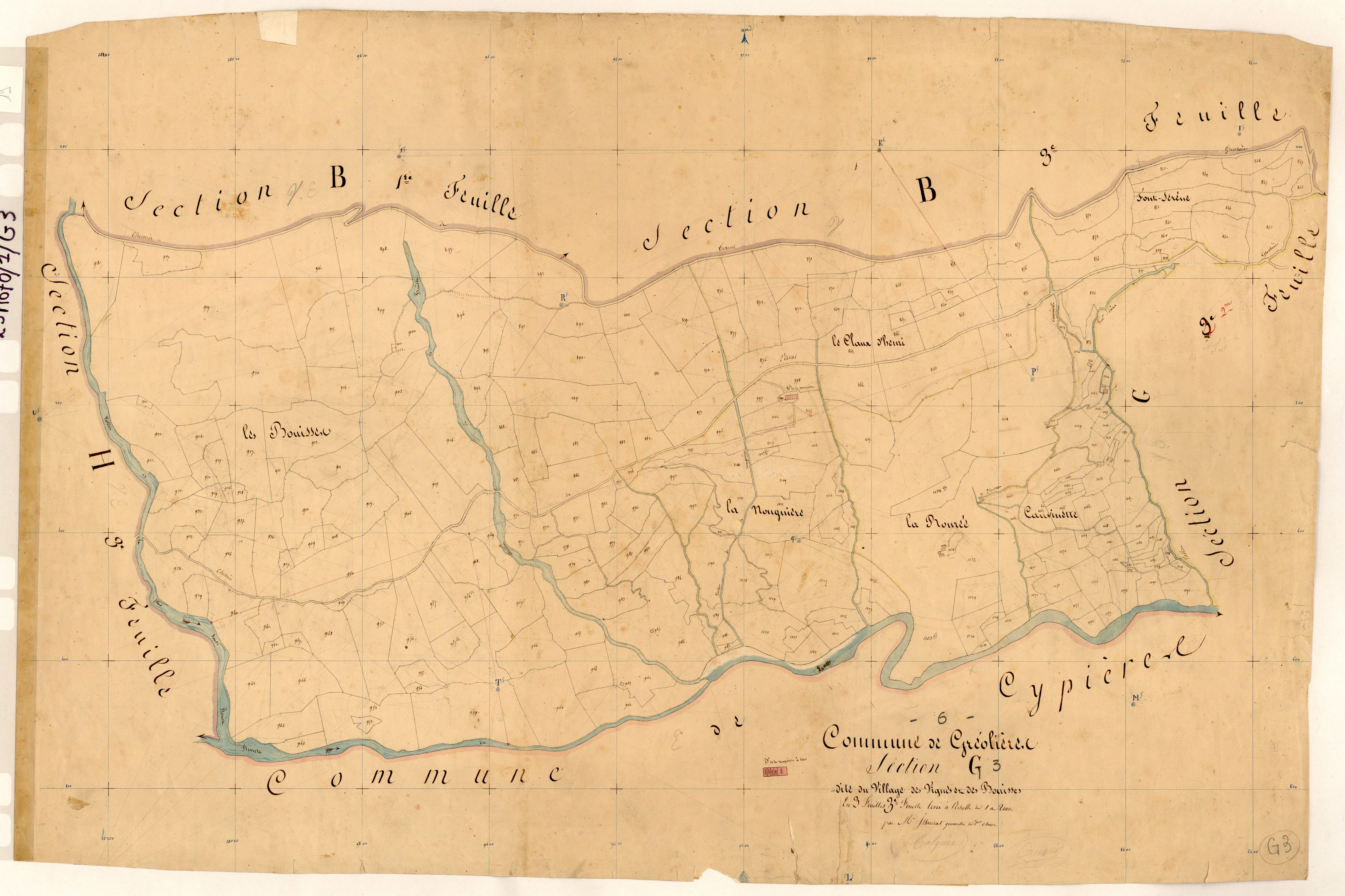 Le Village, les Vignes et les Bouisses. - Plan de section, G3