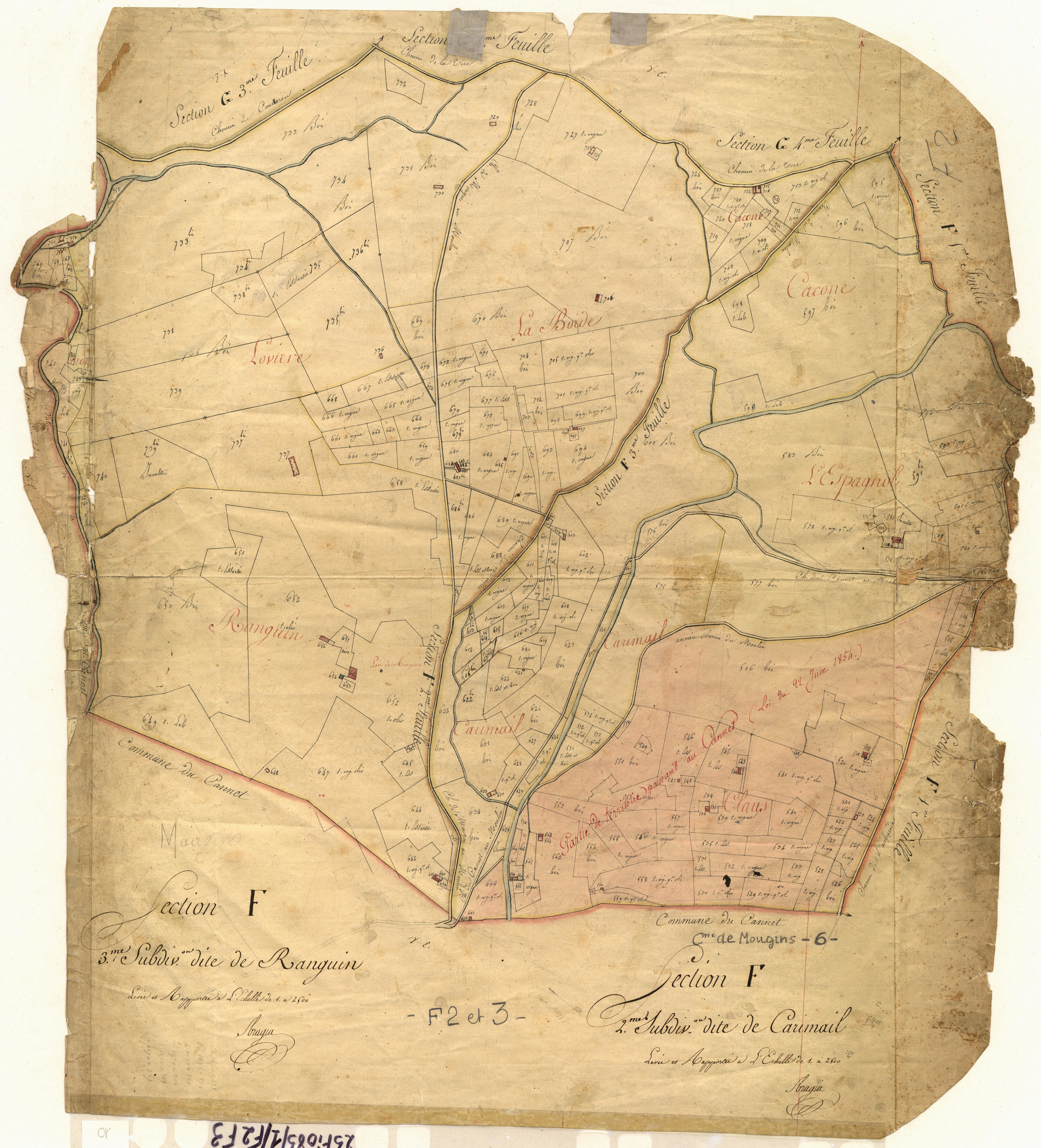 Carimail (feuille n°2), Ranguier (feuille n°3). - Plan de section, F2/F3