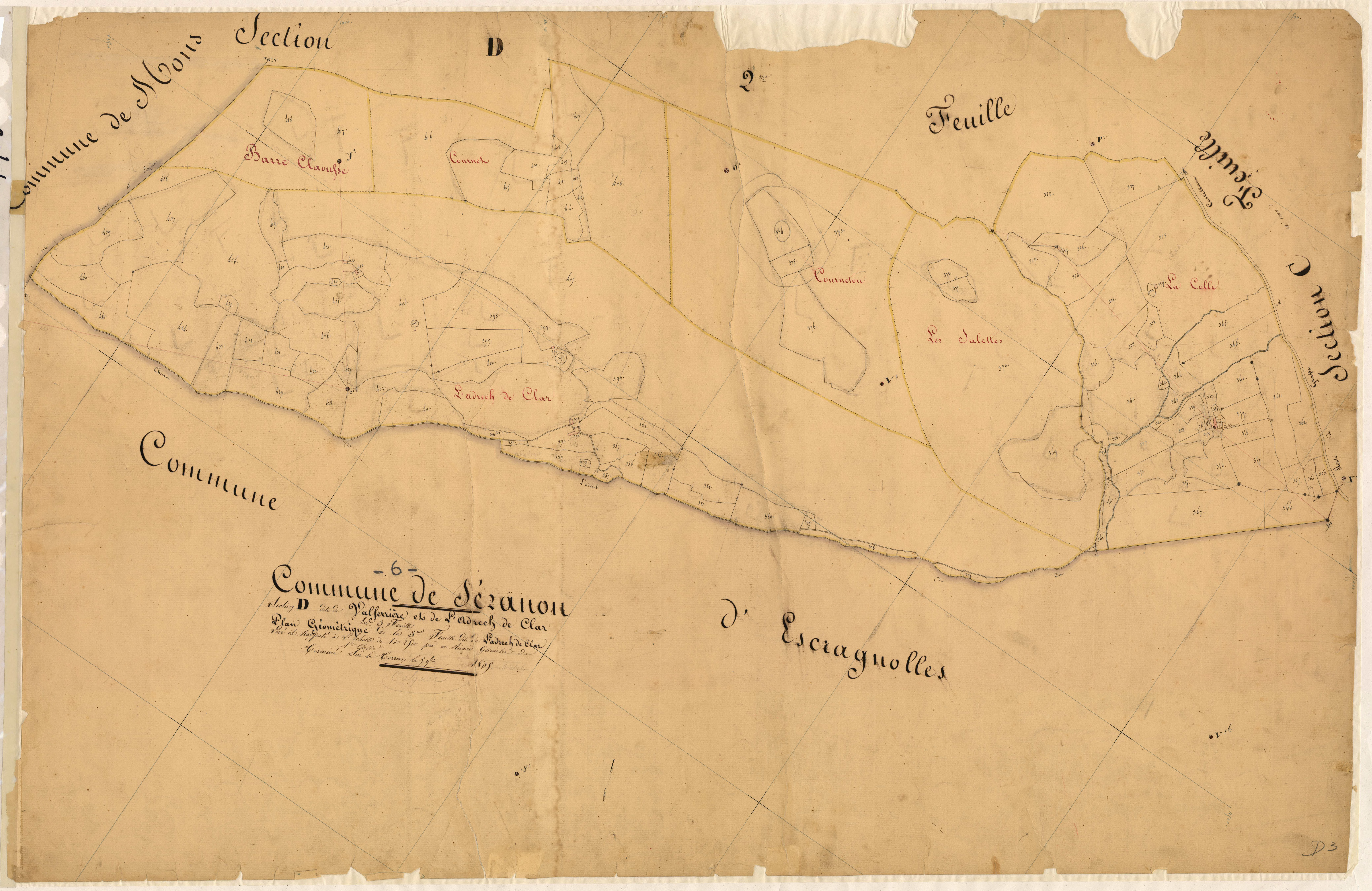Valferrière et l'Adrech de Clar, l'Adrech de Clar. - Plan de section, D3