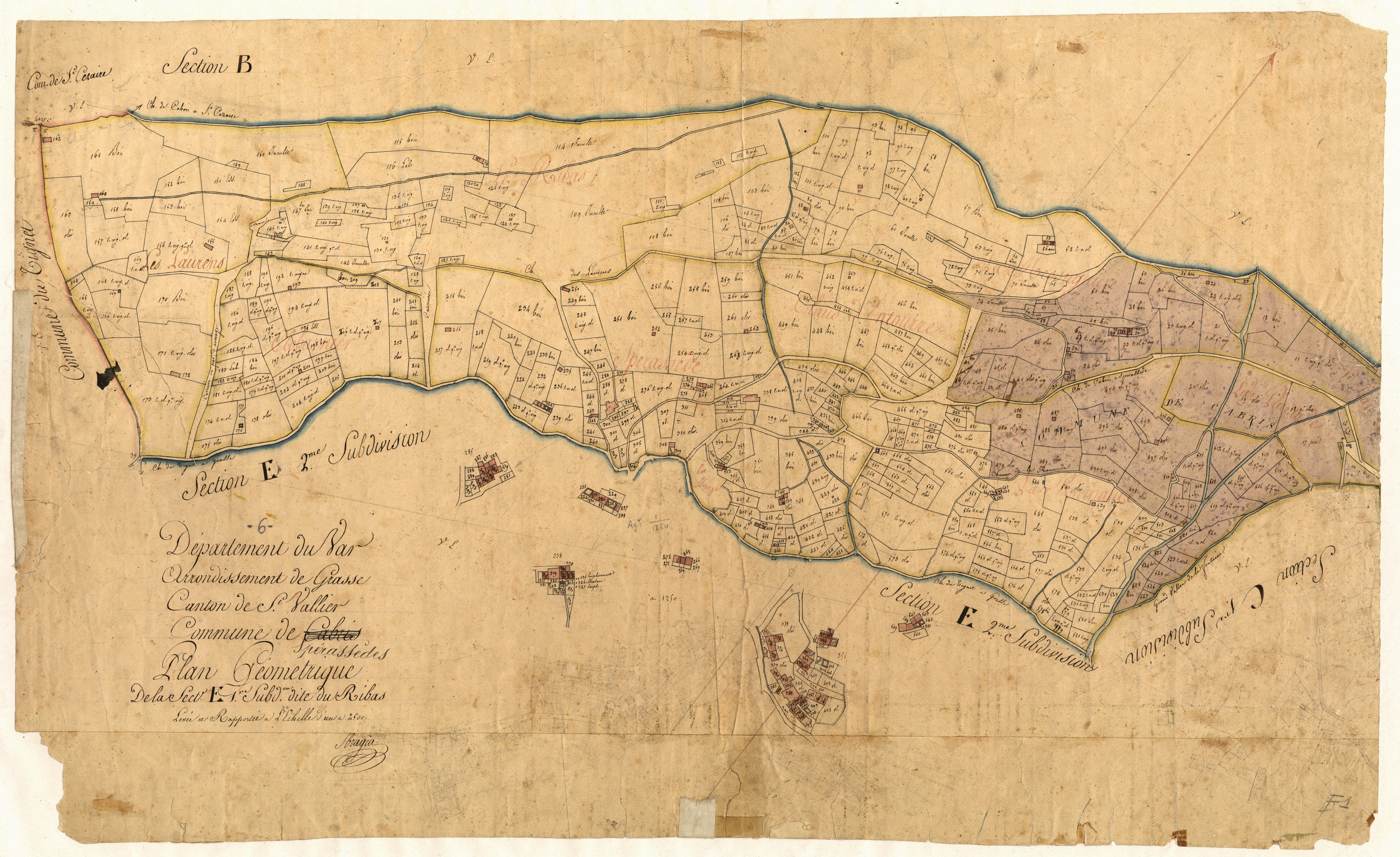 Le Ribas : origine Cabris. - Plan de section, E1