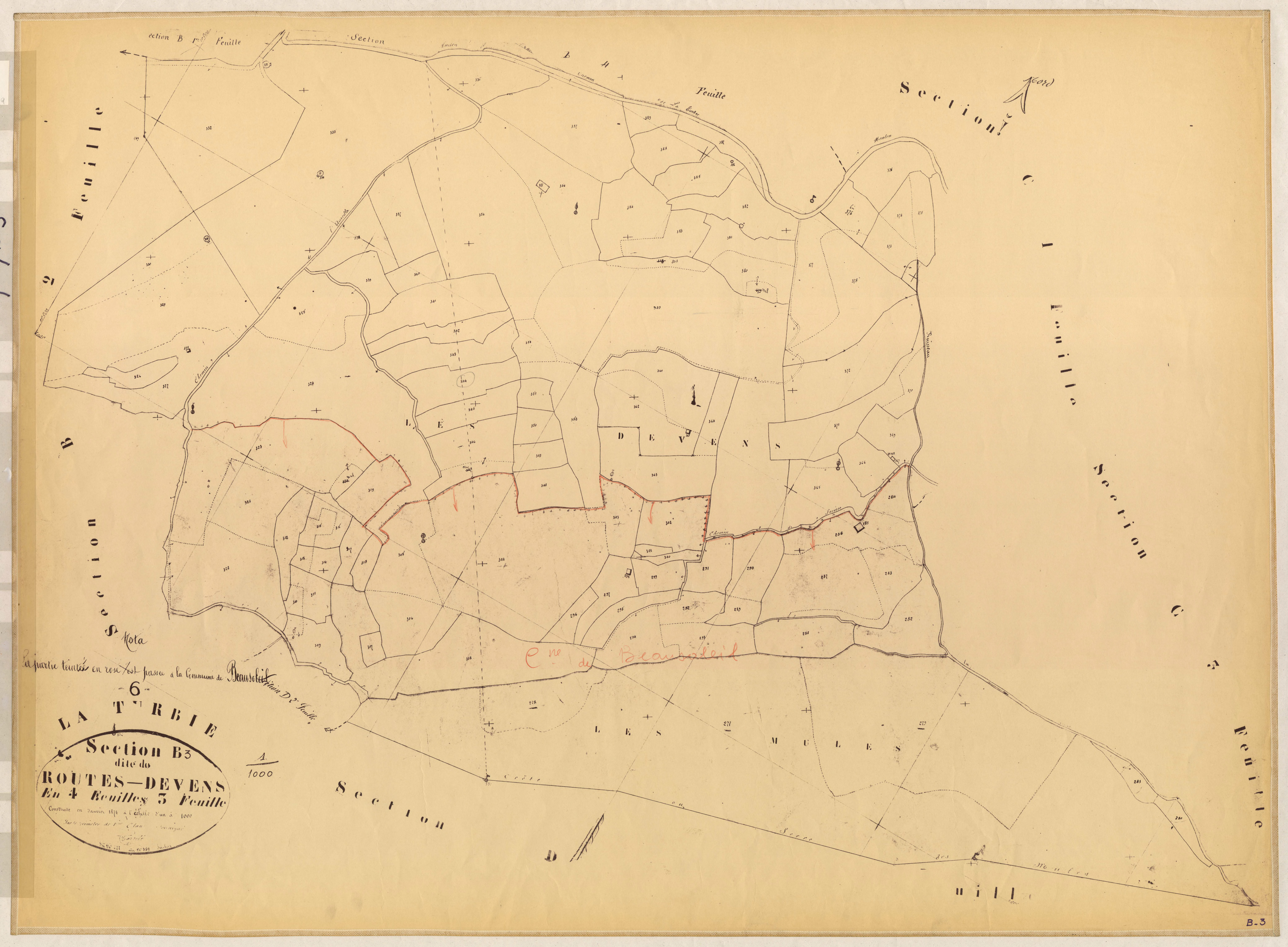 Route Devens. - Plan de section, B3
